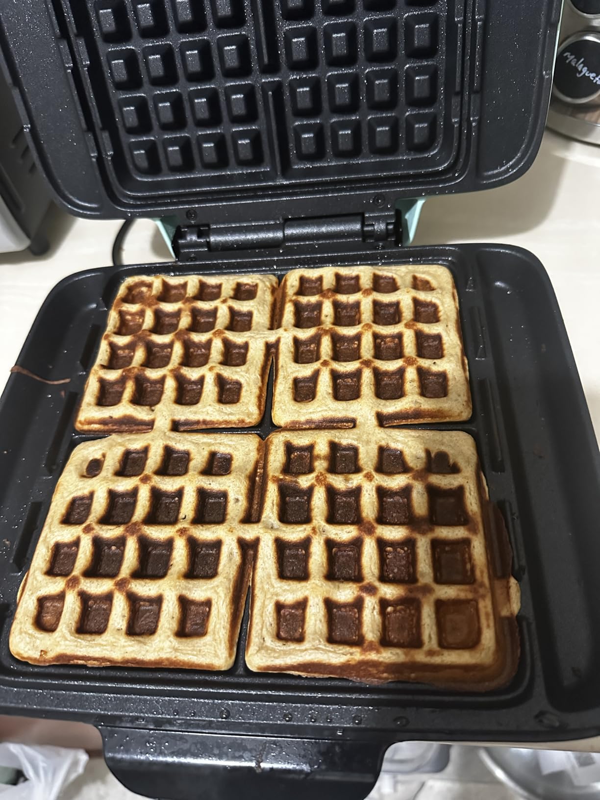 Dash No-Drip Waffle Maker, 4 Square Mini Waffles at Once, Silver customer photo 1