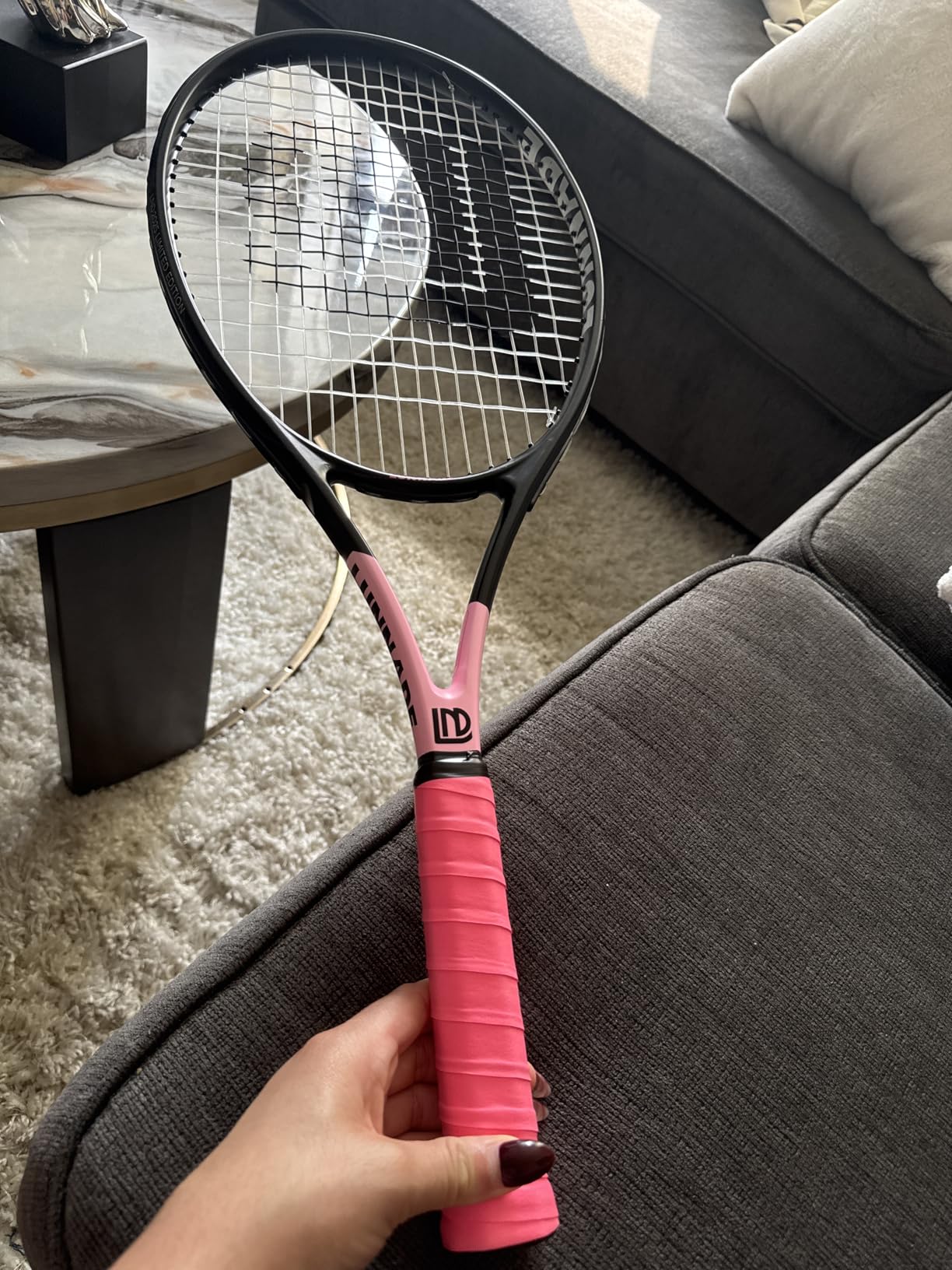 Adults Tennis Racket 27 Inch, Shockproof Carbon Fiber Tennis Racquet Light-Weight, Pre-Strung and Regrip, Suitable for Beginners to Intermediate Players customer photo 2
