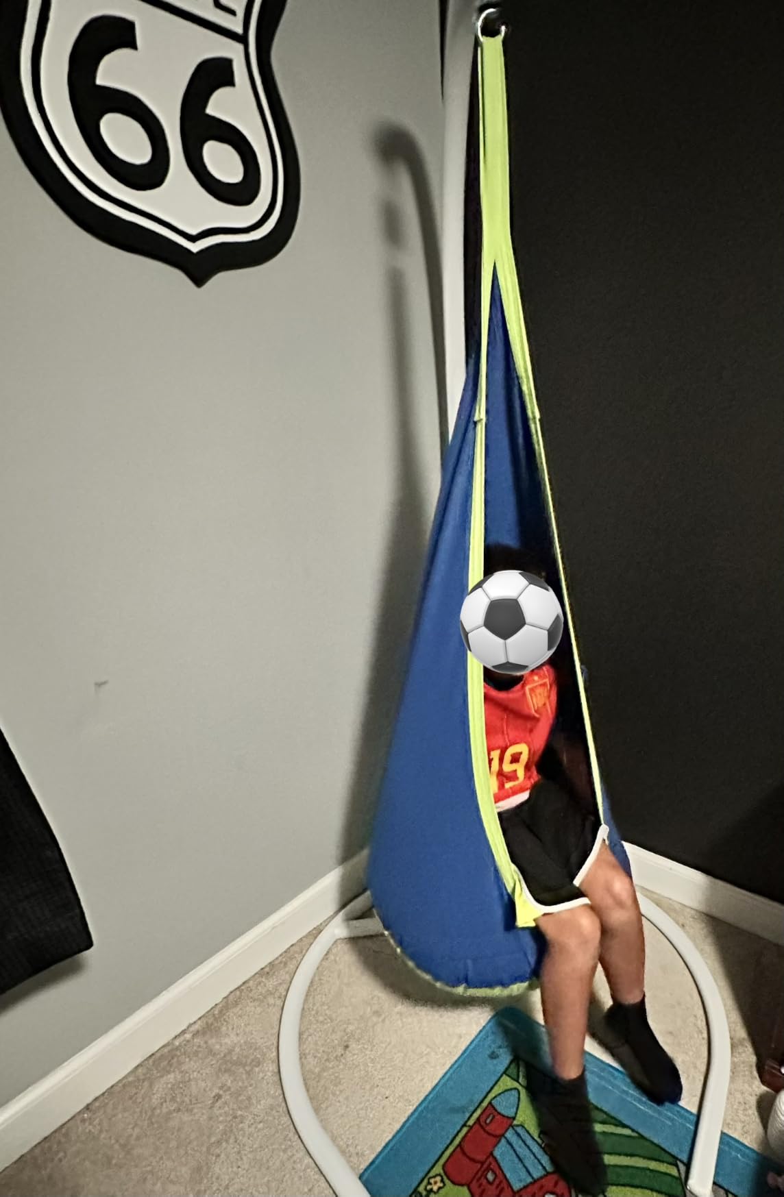 Y- STOP Pod Swing for Kids, Sensory Indoor Hanging Hammock Chair with Inflatable Pillow Sensory Cocoon Pod Swing Seat for Kids with Pocket for Indoor and Outdoor Blue and Green customer photo 2