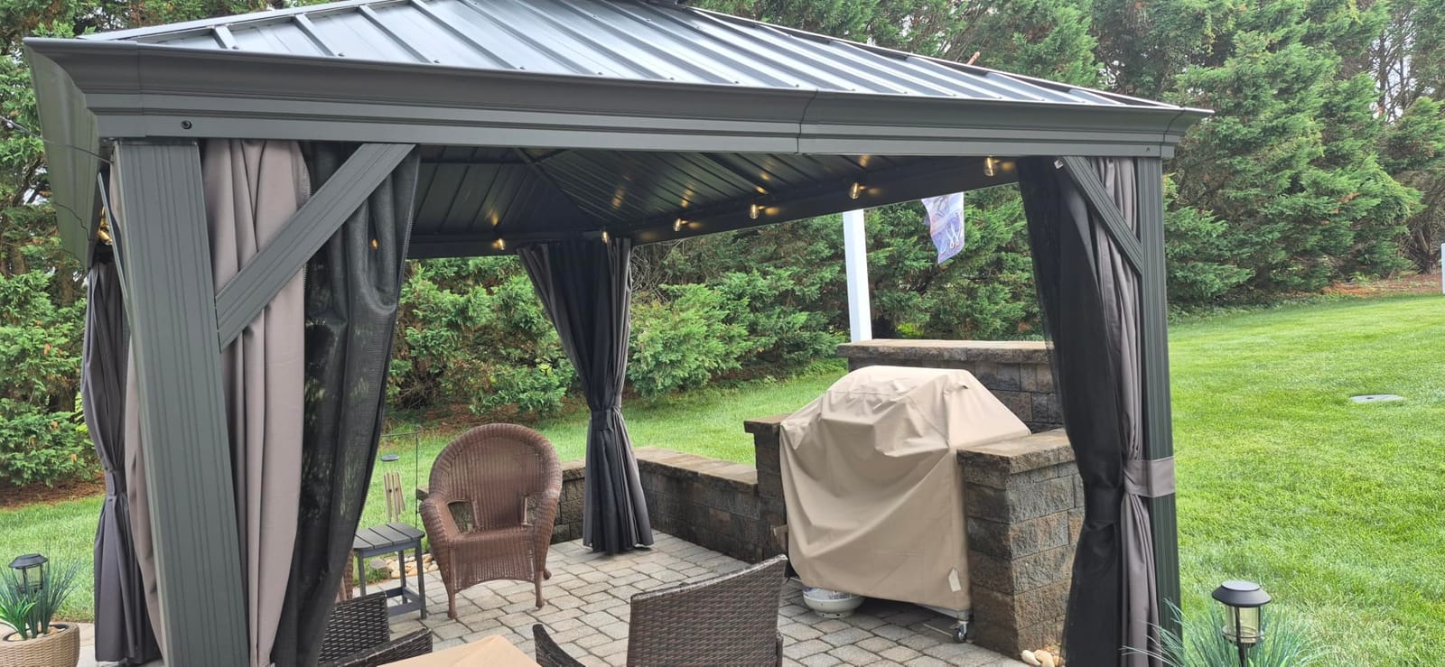 PURPLE LEAF Patio Gazebo 12' X 20' Built-in Drainage System, Gray customer photo 2