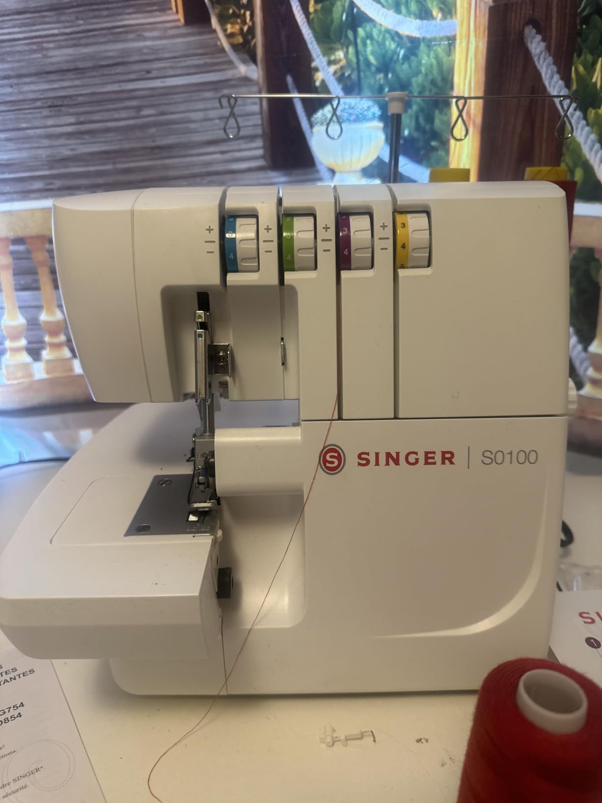 SINGER S0100 High Speed Serger Overlock Machine, 2-3-4 Thread Capability | Accessories, 6 built-in stitches, color coded threading, metal frame, adjustable tension, 1300 stitches/min, differential feed customer photo 1