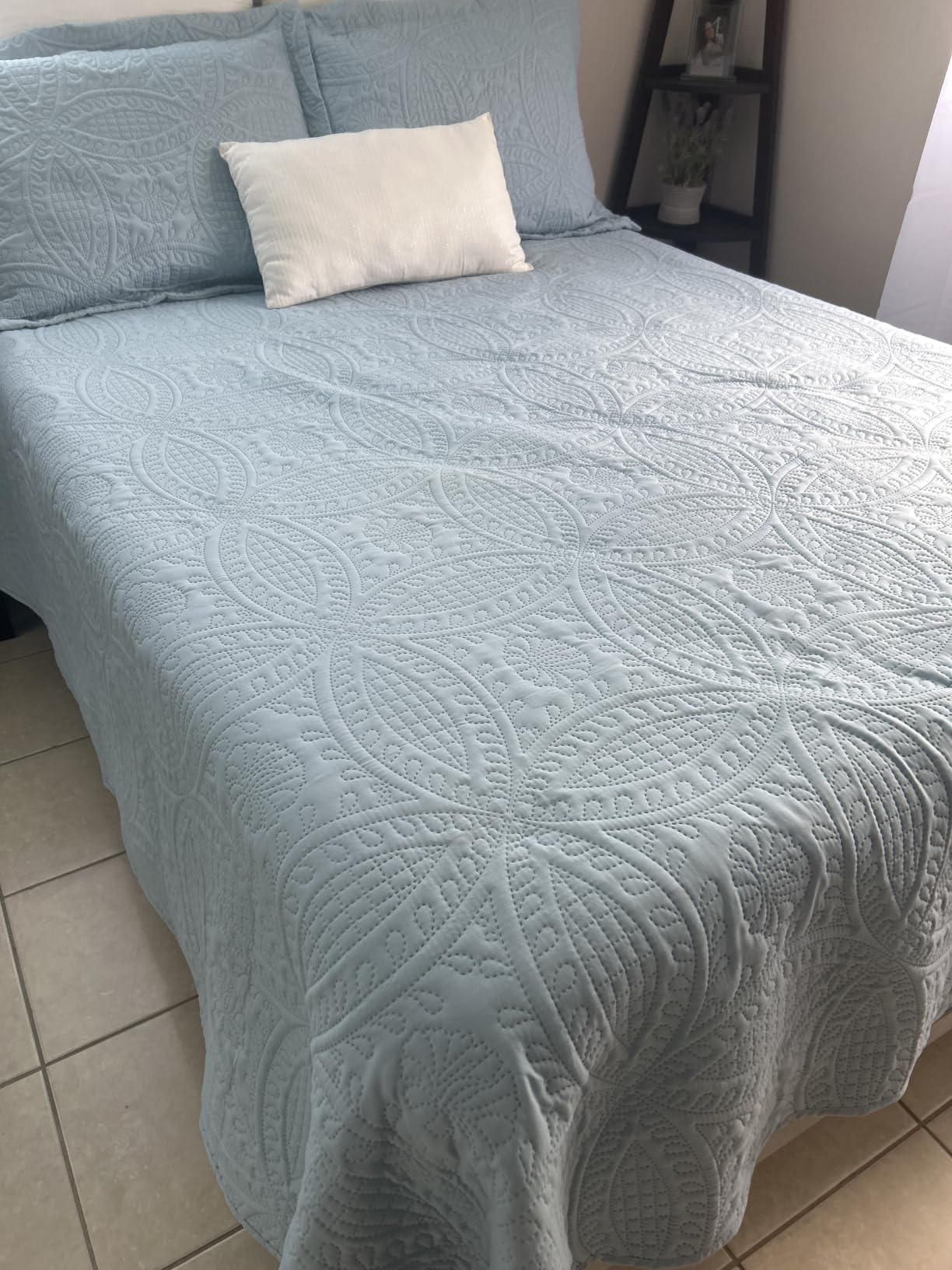 Love's cabin Quilts for Queen Bed Spa-Blue Bedspreads - Soft Bed Summer Lightweight Bedspread Comforter - Modern Style Coin Pattern Coverlet for All Season - 3 Pieces (1 Quilt, 2 Pillow Shams) customer photo 1