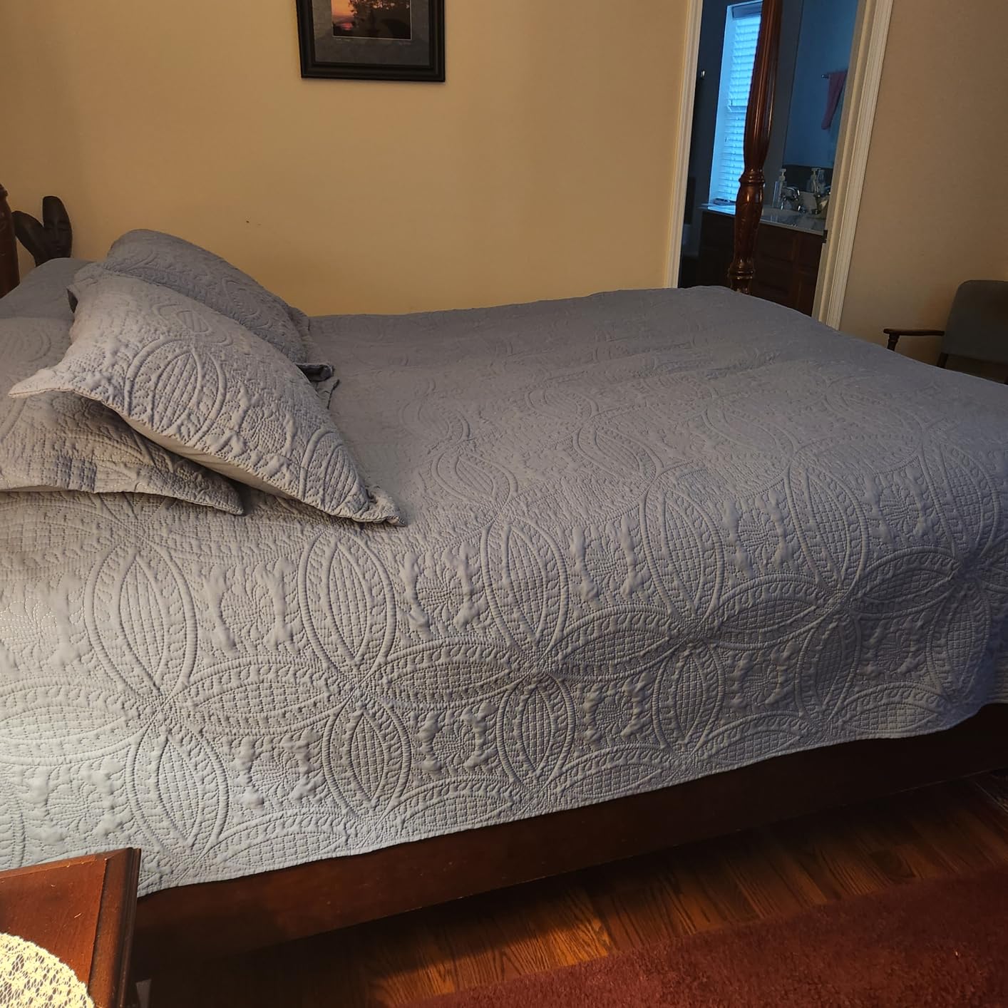Love's cabin Quilts for Queen Bed Spa-Blue Bedspreads - Soft Bed Summer Lightweight Bedspread Comforter - Modern Style Coin Pattern Coverlet for All Season - 3 Pieces (1 Quilt, 2 Pillow Shams) customer photo 2