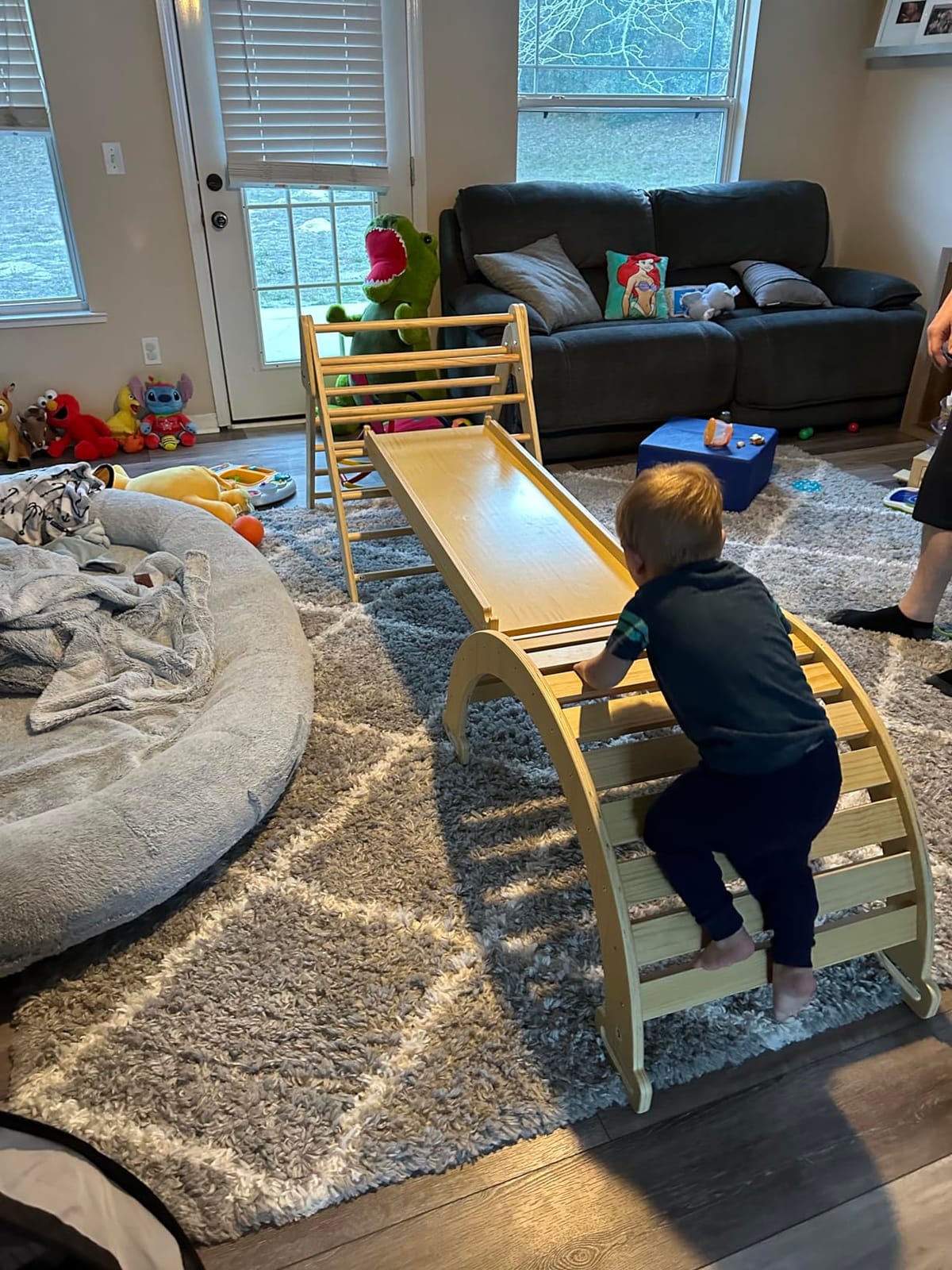 Avenlur 5-in-1 Pikler Triangle Set – Hazel Montessori Indoor Jungle Gym – Climbing Triangle, Waldorf Rocker, Toddler Indoor Climbing Toys, & Slide – Wooden Indoor Playground Playset, Ages 2-7 | Montessori Climbing Set & Indoor Playground: Triangle Ladder, Arch Climber, Rocker, Toddler Slide, Ramp (Natural) customer photo 2