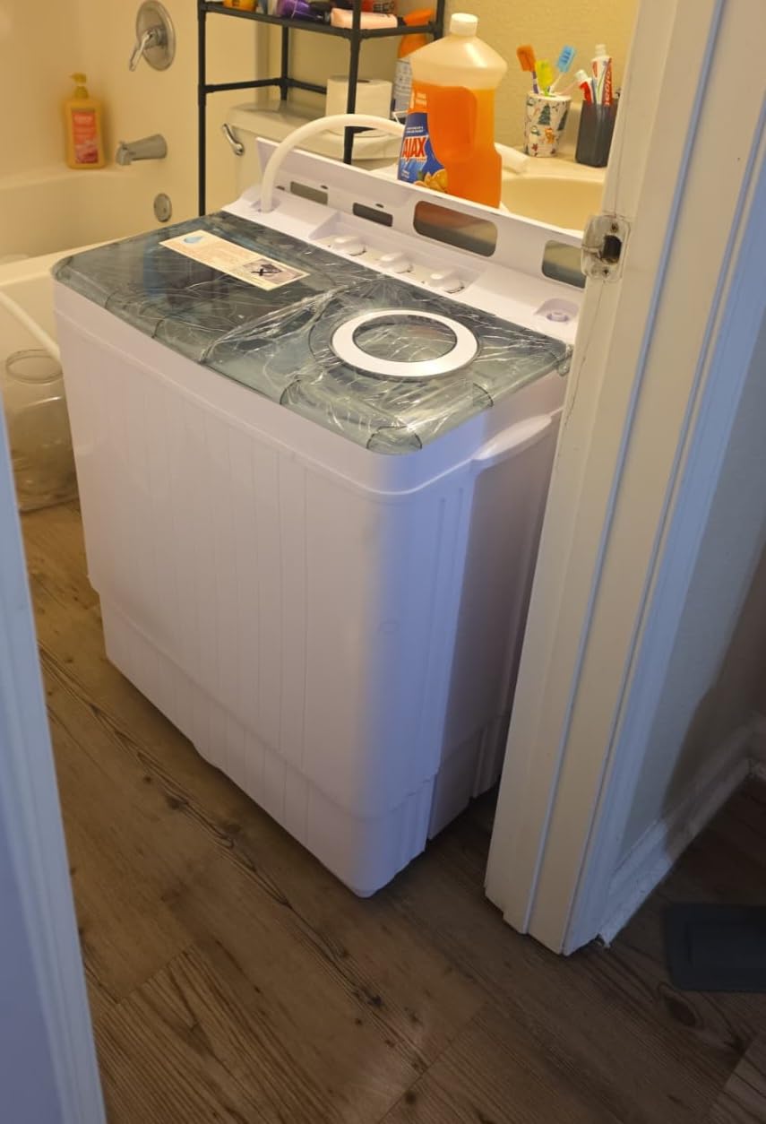 COSTWAY Portable Washing Machine, Twin Tub 26 Lbs Capacity, 18 Lbs Washer and 8 Lbs Spinner, Compact Washer with Control Knobs, Timer Function, Drain Pump, Laundry washer for Apartment RV, Grey customer photo 2