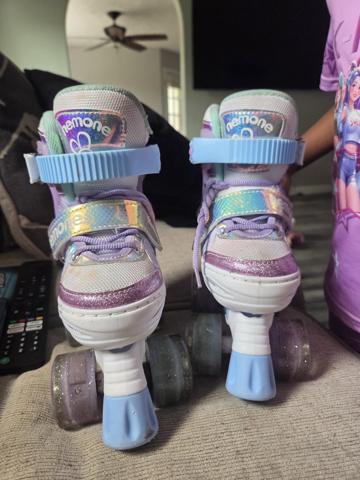 NEMONE Mermaid 4 Size Adjustable Light up Roller Skates for Girls, Purple Blue Skates for Toddlers, Beginner Kids Butterfly Roller Skates Indoor Outdoor customer photo 2