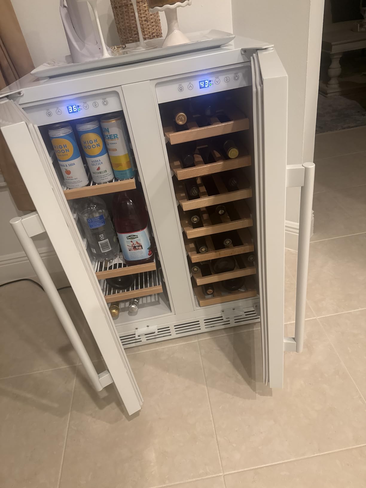 Wine and Beverage Refrigerator, 24 Inch Dual Zone Fridge with Glass Door, Built-In Cooler with Powerful and Quite Cool System/18 Bottles and 88 Cans Capacity Bverage Cooler customer photo 2
