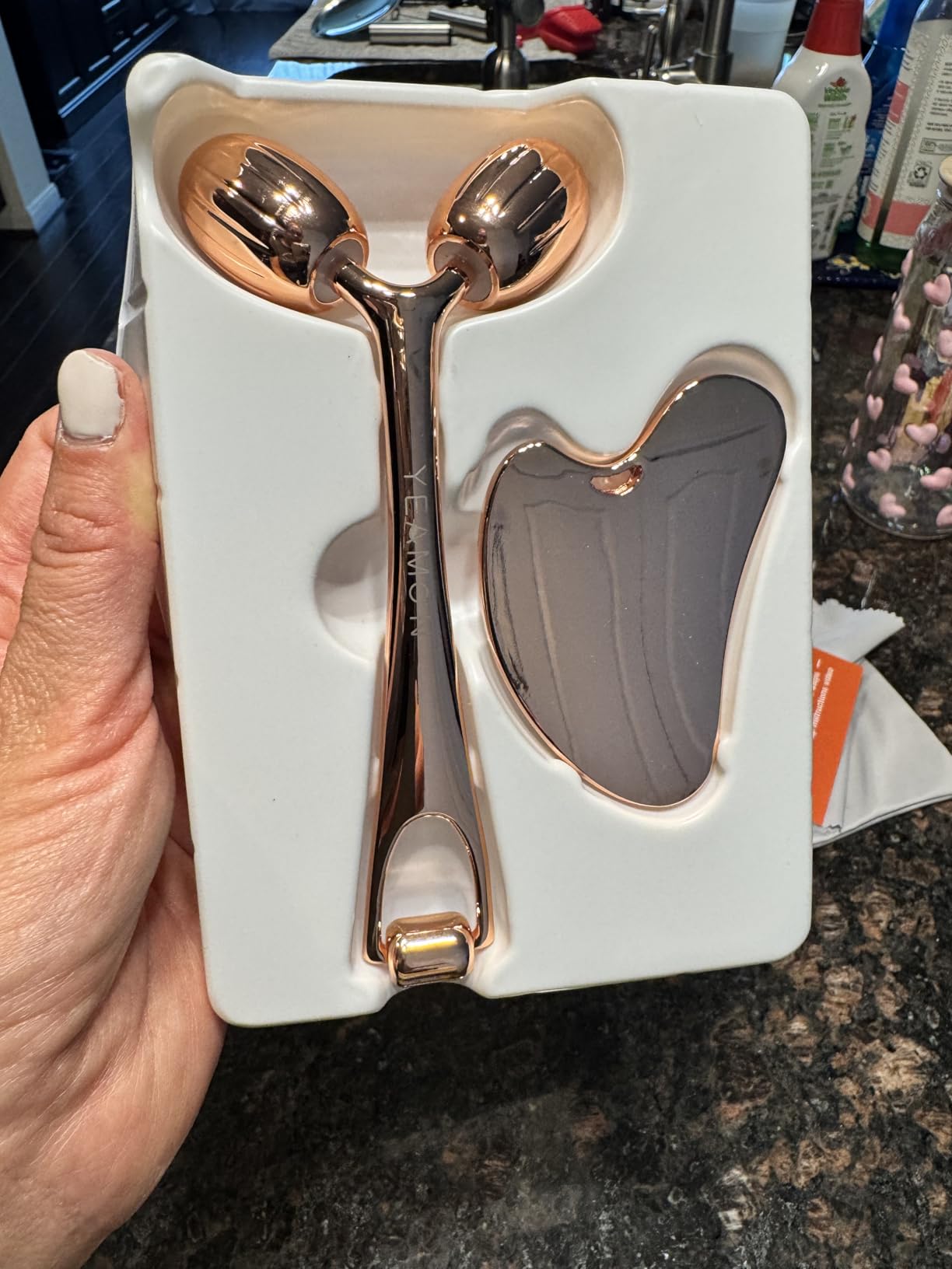 Yeamon Gua Sha Facial Tools and Face Roller Set, Facial Massage Tool for Women’s Skincare Routine,Cooling Stainless Steel Face Sculpting Eyes Roller Guasha for Daily Use or Self-Care Gift for Women customer photo 1