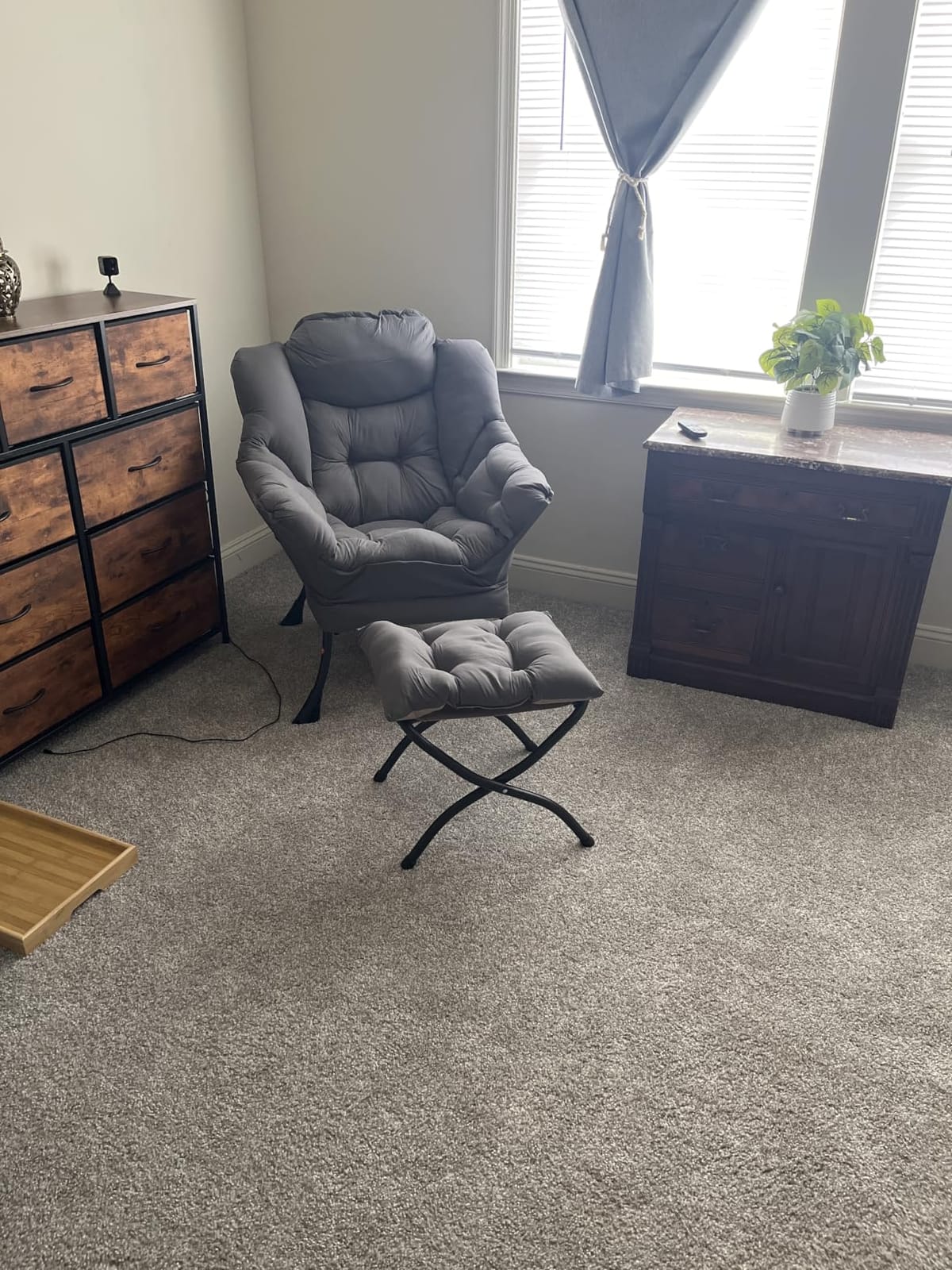 Welnow Lazy Chair with Ottoman, Reading Chair with Footrest,Dark Grey customer photo 1