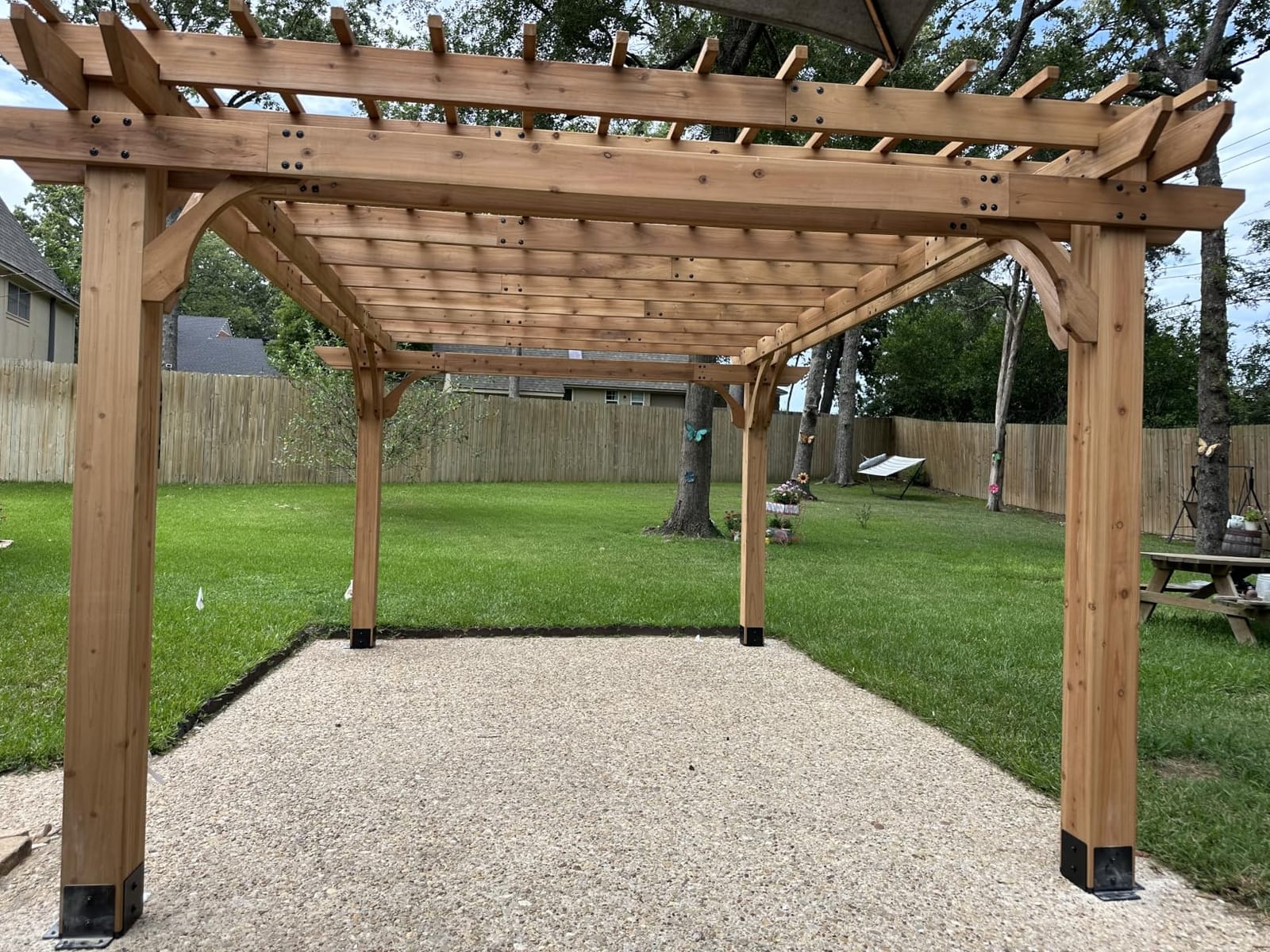 Backyard Discovery Beaumont 16' x 12' Traditional Cedar Wood Pergola Kit with Trellis Roof, All-Season Durability, High-Wind Rating, PowerPort, Shade for Outdoor Patio, Deck, Garden, and Entertaining customer photo 2