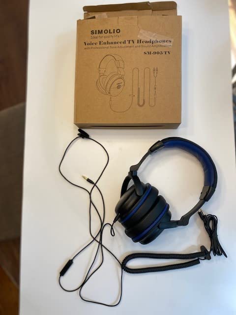 SIMOLIO Sound Amplified Wired Headphones with Extra Long Cord for TV with Clear Dialogue, 18ft/5.5M Long Coil Cord, Over Ear Wired TV Headphones for Seniors w/Volume Control & Clip, 40 Hrs Playtime customer photo 2
