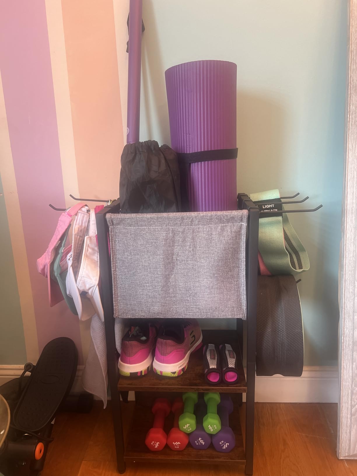 Yoga Mat Storage Rack Home Gym Equipment Workout Equipment Organizer Yoga Mat Holder for Dumbbell,Kettlebell and More Gym Accessories Gym Essentials Women Men Fitness Exercise Equipment Organization customer photo 1