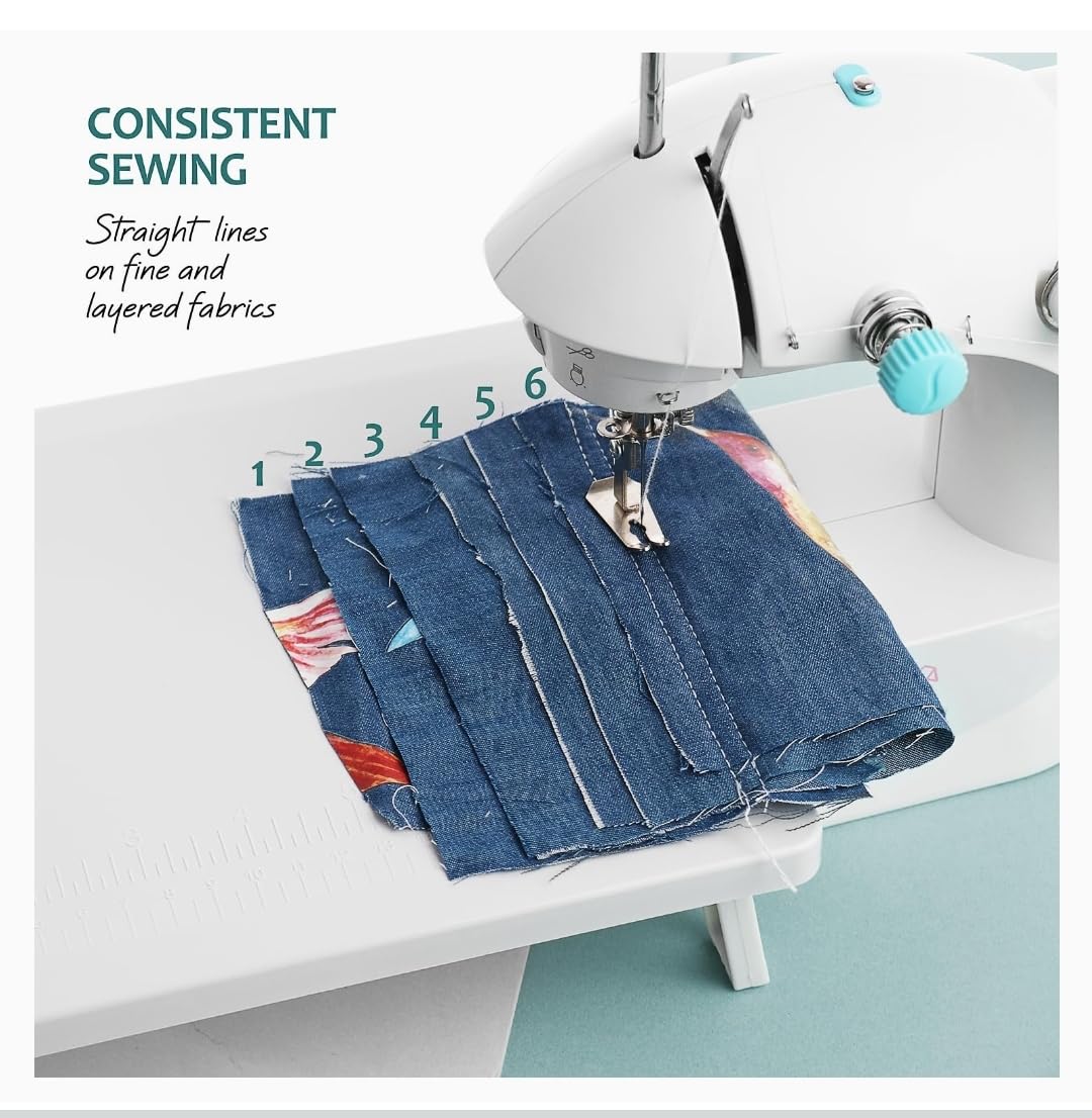 CraftBud Mini Sewing Machine for Beginners, Adults and Kids Sewing Machine | 48-Piece Sewing Kit Accessories, Portable, Dual Speed, Extension Table, Foot Pedal, Built-in Light, Guide Book & More, White customer photo 1