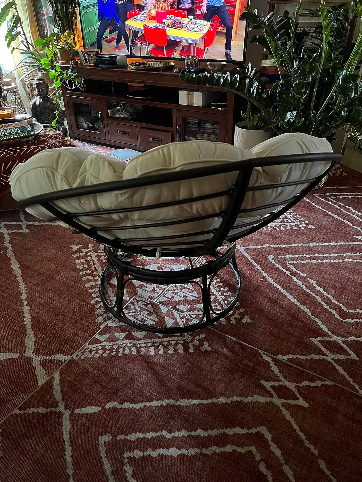Joyside Papasan Chair with Cushion and Frame, 46'' Wicker Papasan Lounge Chair Large Saucer Chair, Brown Frame with Beige Cushion customer photo 1