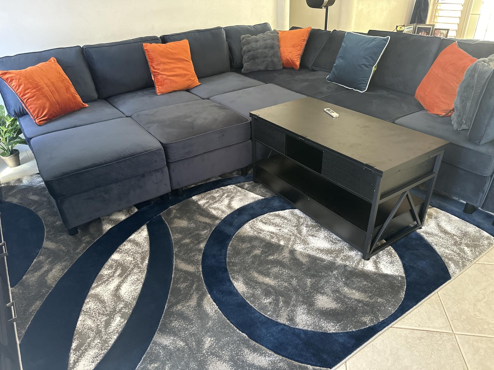 Belffin Modular Sectional Sofa with Ottomans Velvet Reversible Sleeper Sectional Sofa with Chaise Modular Sleeper Sofa Bed with Storage Seat Blue customer photo 2