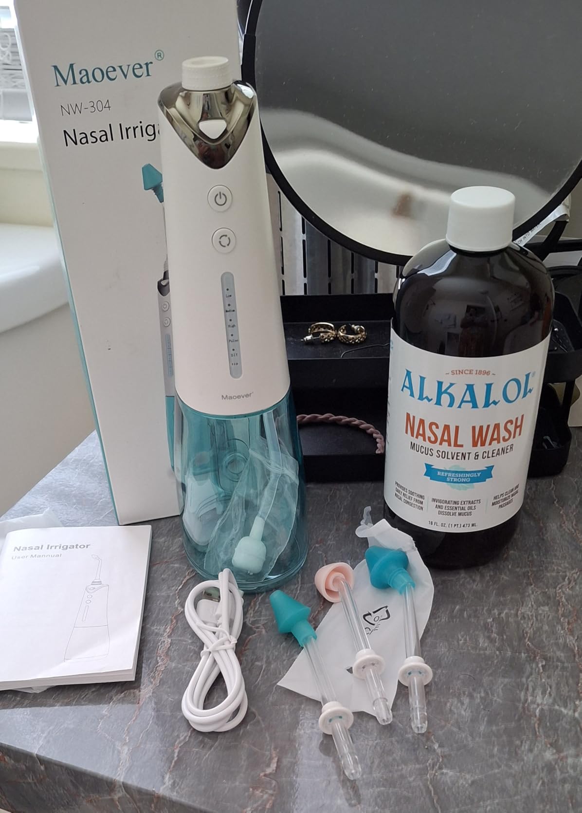 Nasal Irrigation System, Cordless Nasal Rinse Machine for Sinus Relief & Nasal Care, Electric Neti Pot with Tips and Salt Packs Nasal Irrigation Sinus Rinse System Kit for Adult & Kid (300ML) customer photo 1