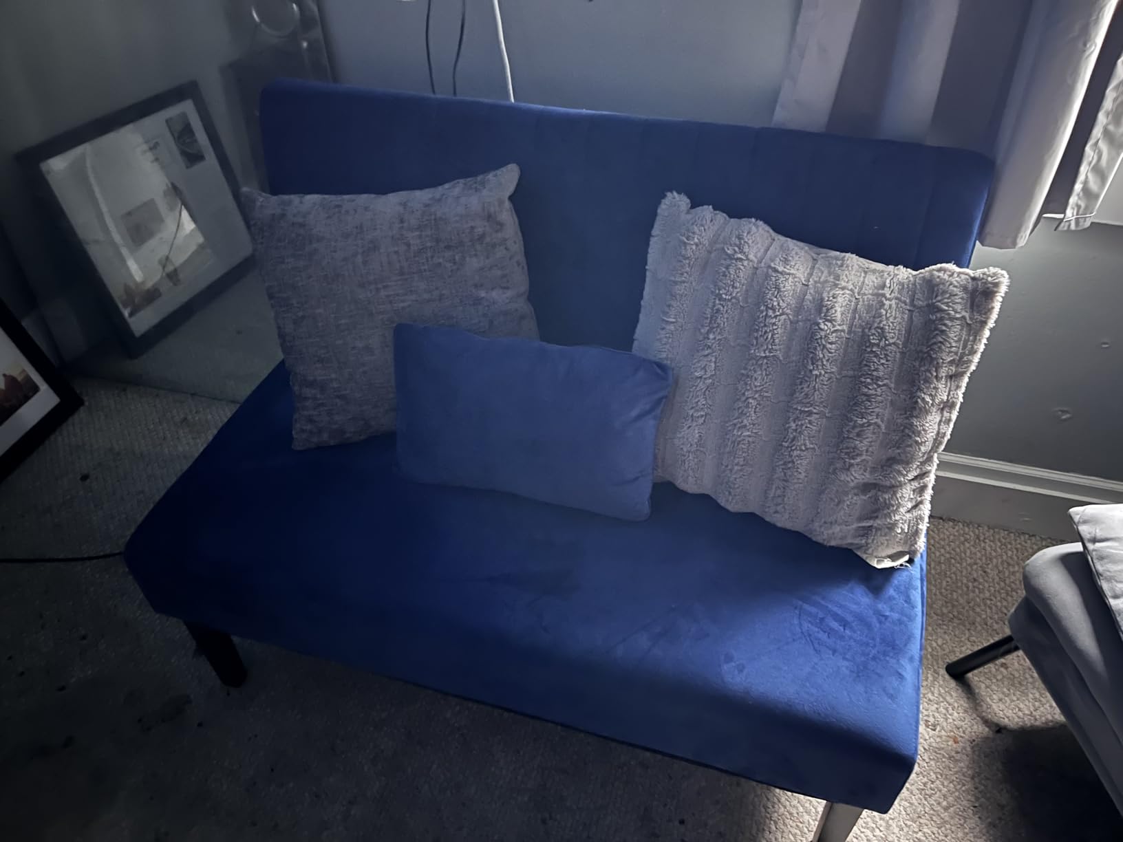 Grey Velvet Armless Loveseat with USB, Small Cozy Couch for Living Room customer photo 2