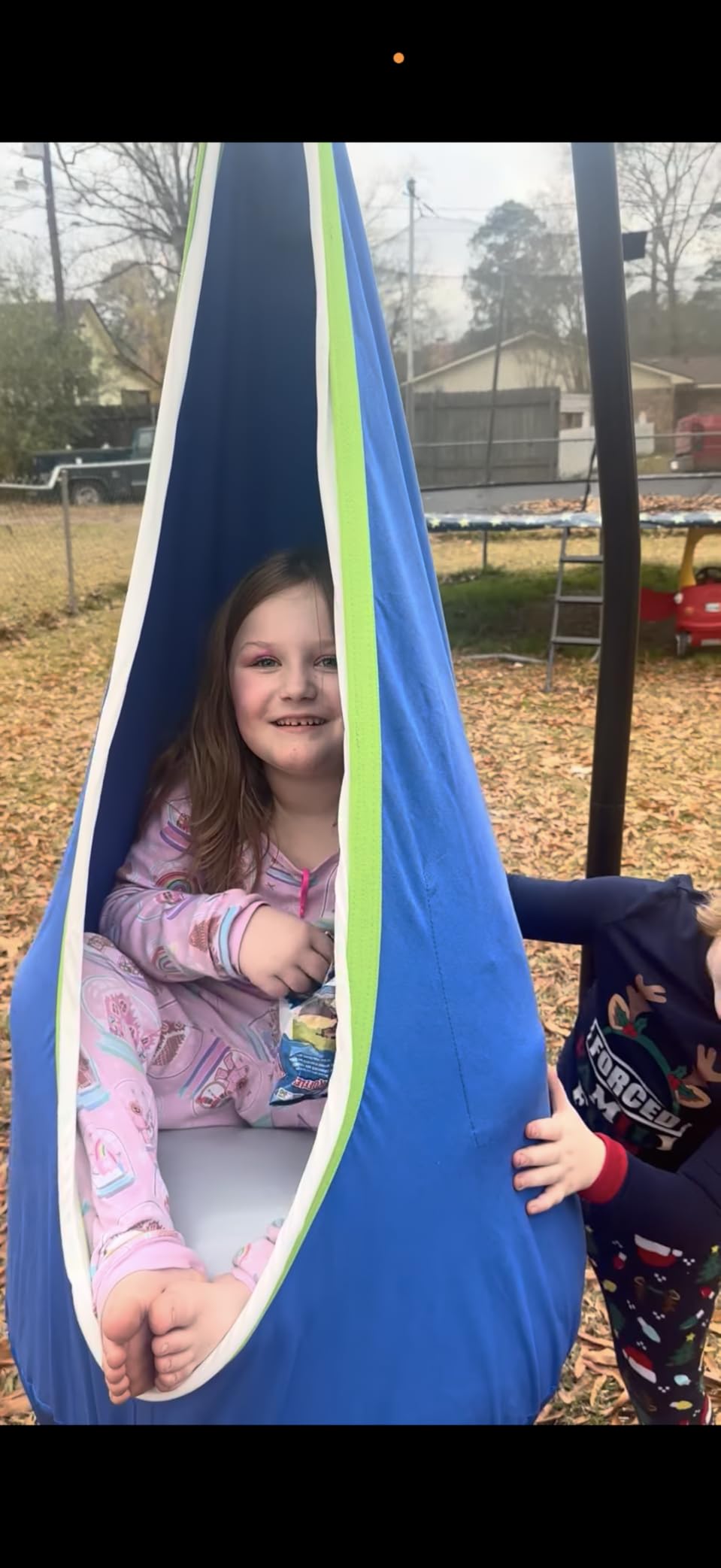 Light Up Kids Pod Swing Seat, Upgraded Kids Hanging Hammock Swing with LED Lights, Cotton Sensory Pod Swing Chair with Inflatable Pillow, Pod Swing for Kids Indoor & Outdoor (1 PCS) (Blue) customer photo 1