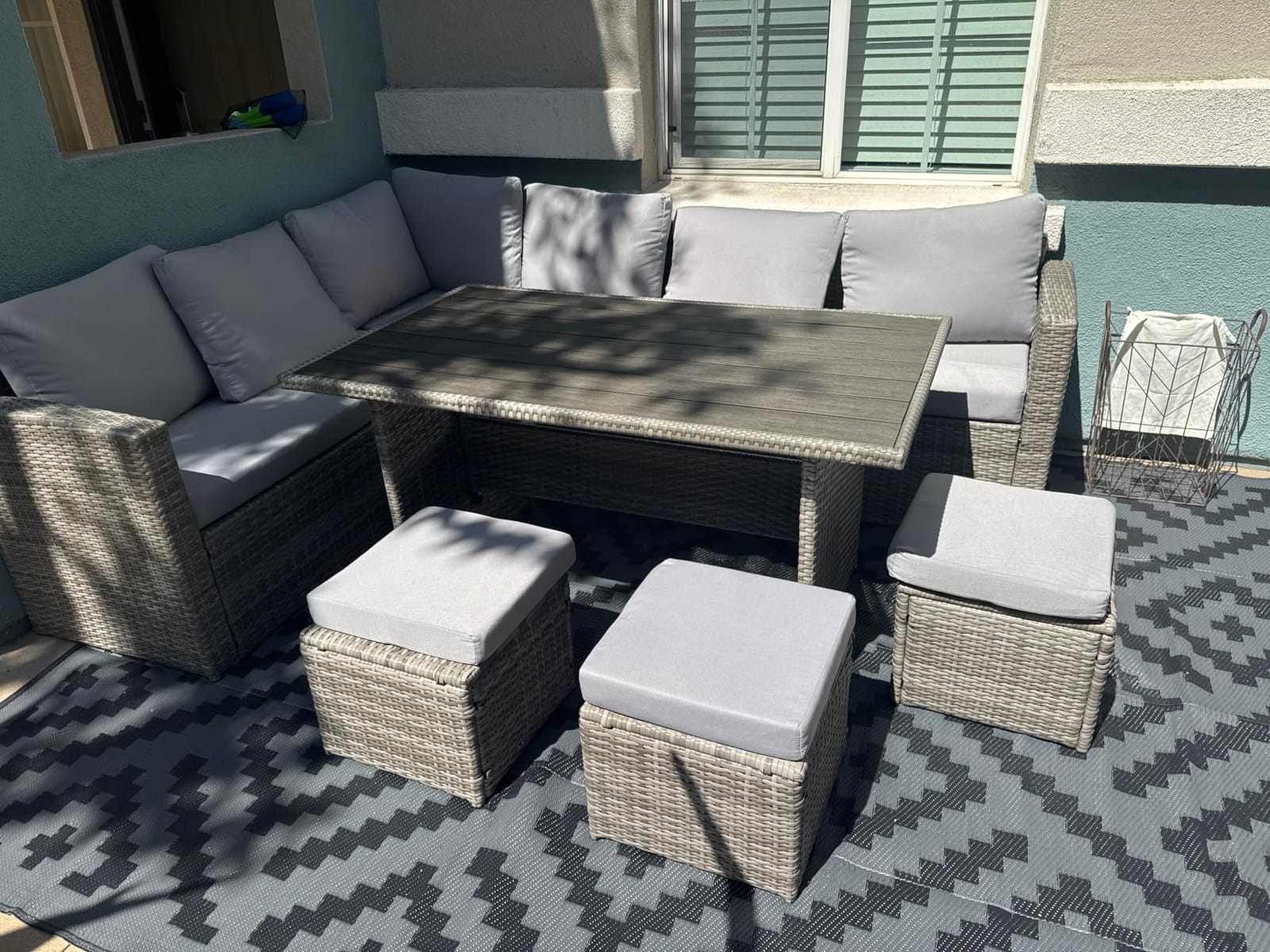 Wumiokio Patio Furniture Set, 7 Pieces Outdoor Patio Furniture with Dining Table&Chair, All Weather Wicker Conversation Set with Ottoman,Brown Rattan & Ivory Cushions (Include Sofa Dust Cover) customer photo 2