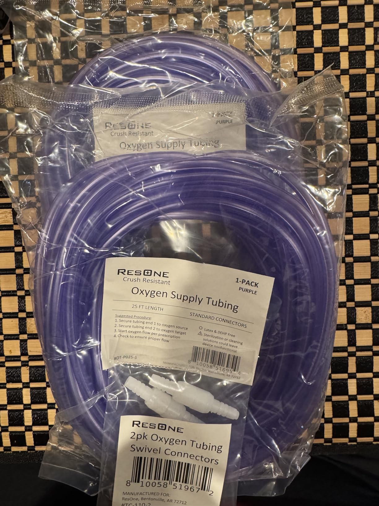 ResOne 2pk 25Ft Oxygen Supply Tubing - Swivel Connectors, Crush Resistant - 360 degree rotation, for Nasal Cannulas, Cannula Nasal Tubing, Oxygen Concentrator - Purple customer photo 2
