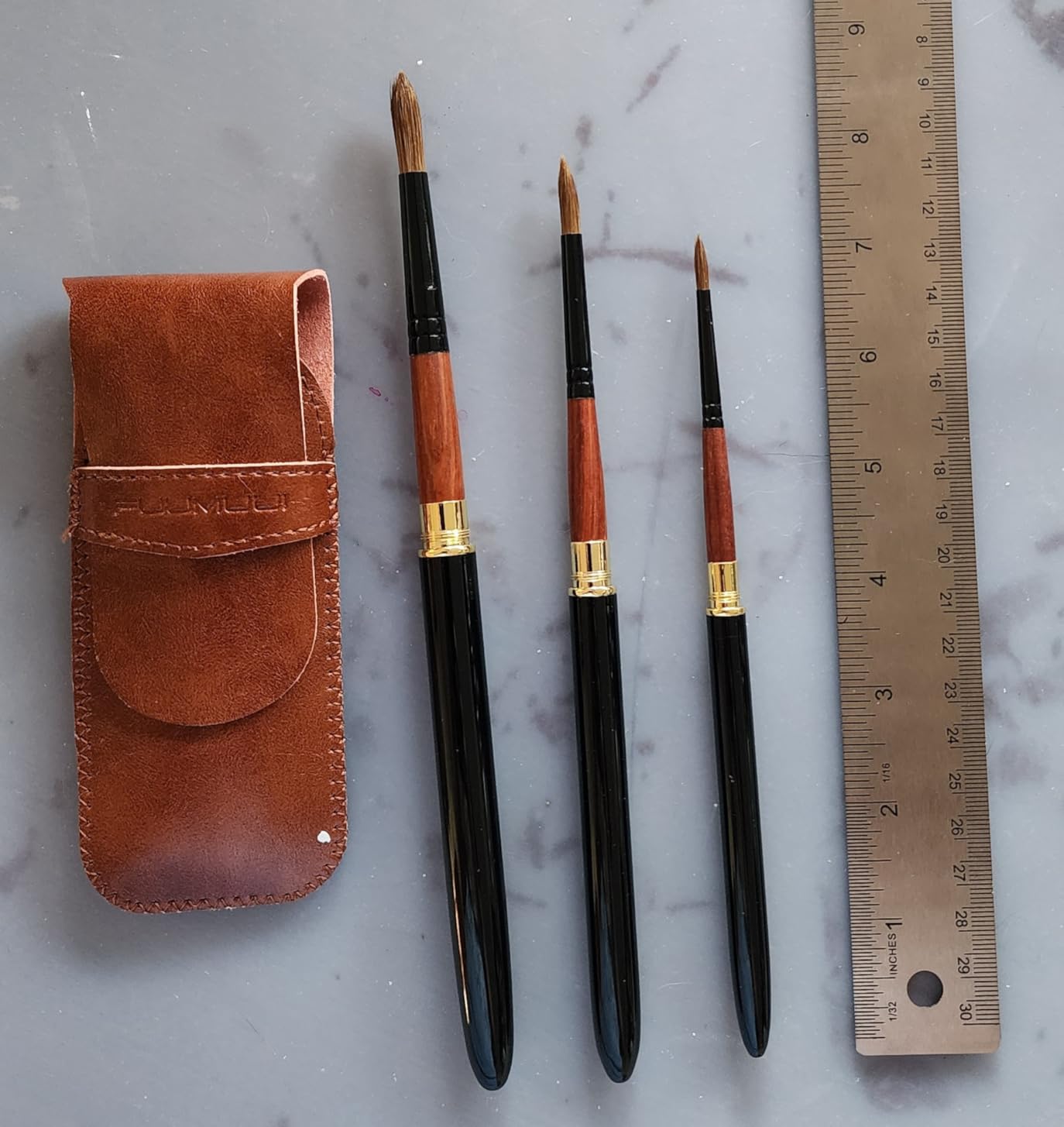 Sable Travel Watercolor Brushes, Fuumuui 4pcs Elegant Sable Travel Brushes Travel Watercolor Kit with Leather Pouch Perfect for Watercolor Gouache Ink Painting customer photo 2