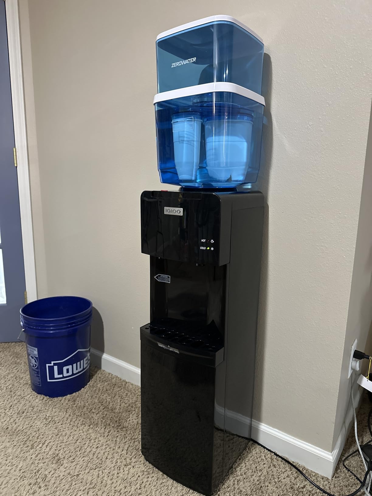Igloo Top Loading Water Cooler with Removable Tray & Energy-Saving Features - Water Tower with Hot, Cold Temperature Settings- Water Dispenser Fits 3 & 5-Gallon Jugs with Child Safety Lock- Stainless customer photo 1