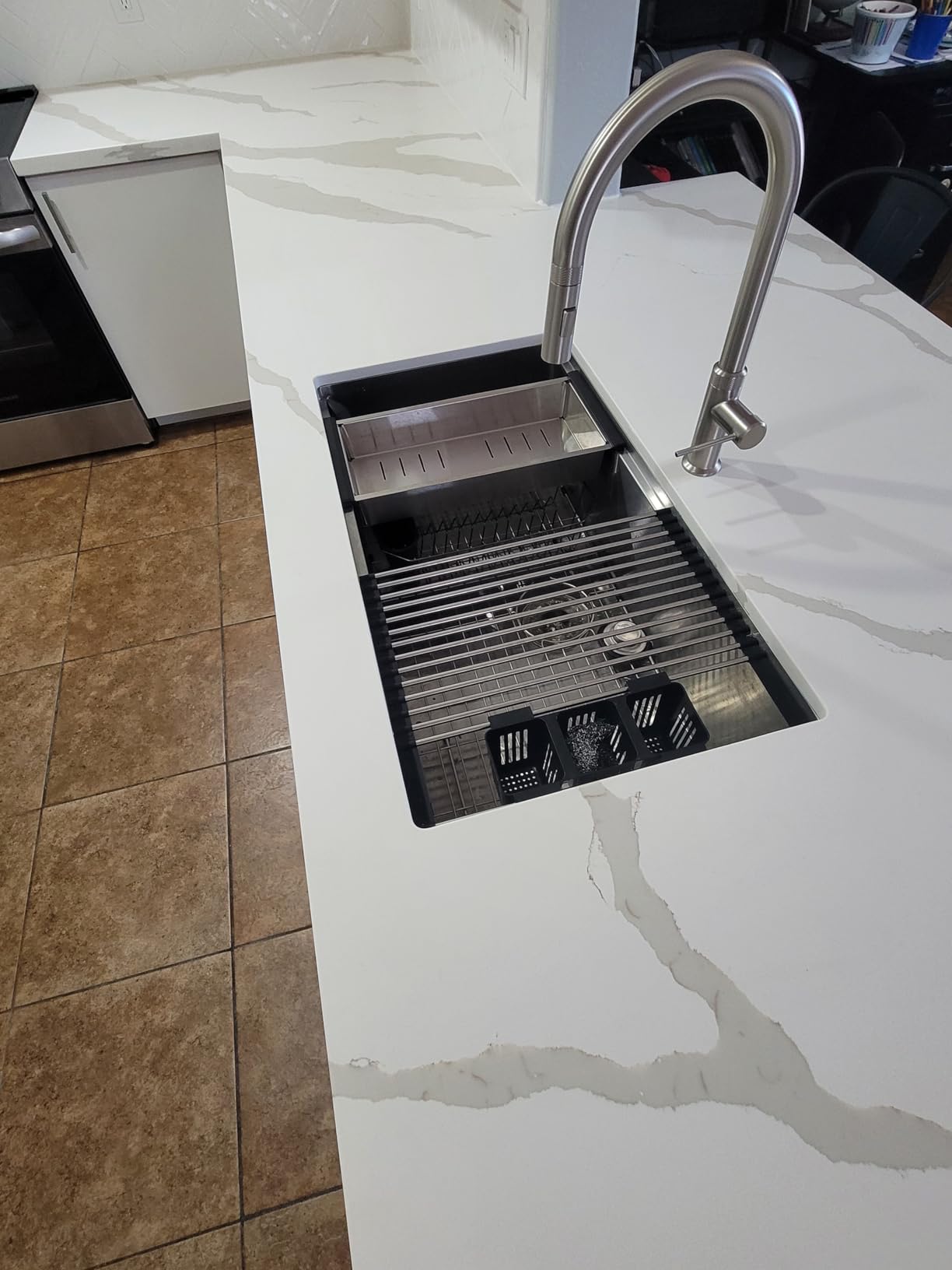SANYCASA 30 Inch Undermount Kitchen Sink Superior Drain Kitchen Sinks 11 Gauge (3mm) Stainless Steel, Single Bowl Integrated Ledge Multifunctional Workstation Set - customer photo 1