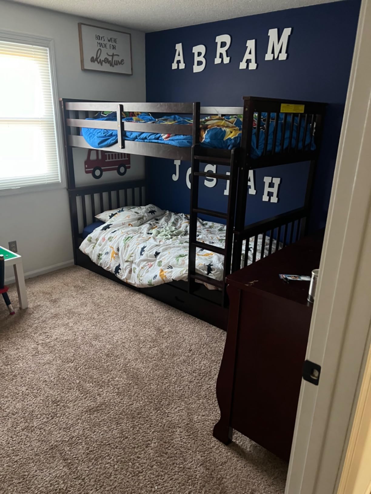 Merax Wood Bunk Bed with Drawers,Convertible Wood Bunk Bed with Ladders and Two Storage Drawers,Solid Wood Detachable Bed Frame with Ladders,Twin Over Full Size,Grey customer photo 2