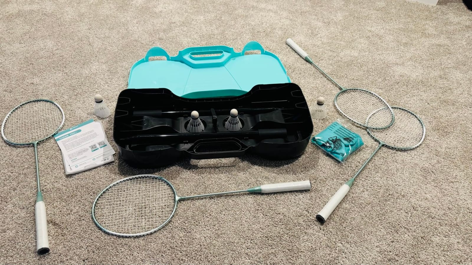 EasyGo Badminton Set with Net, 4 Rackets, 4 Shuttlecocks, Portable Storage Box, for Backyards, Outdoor Games, Yard Games customer photo 1