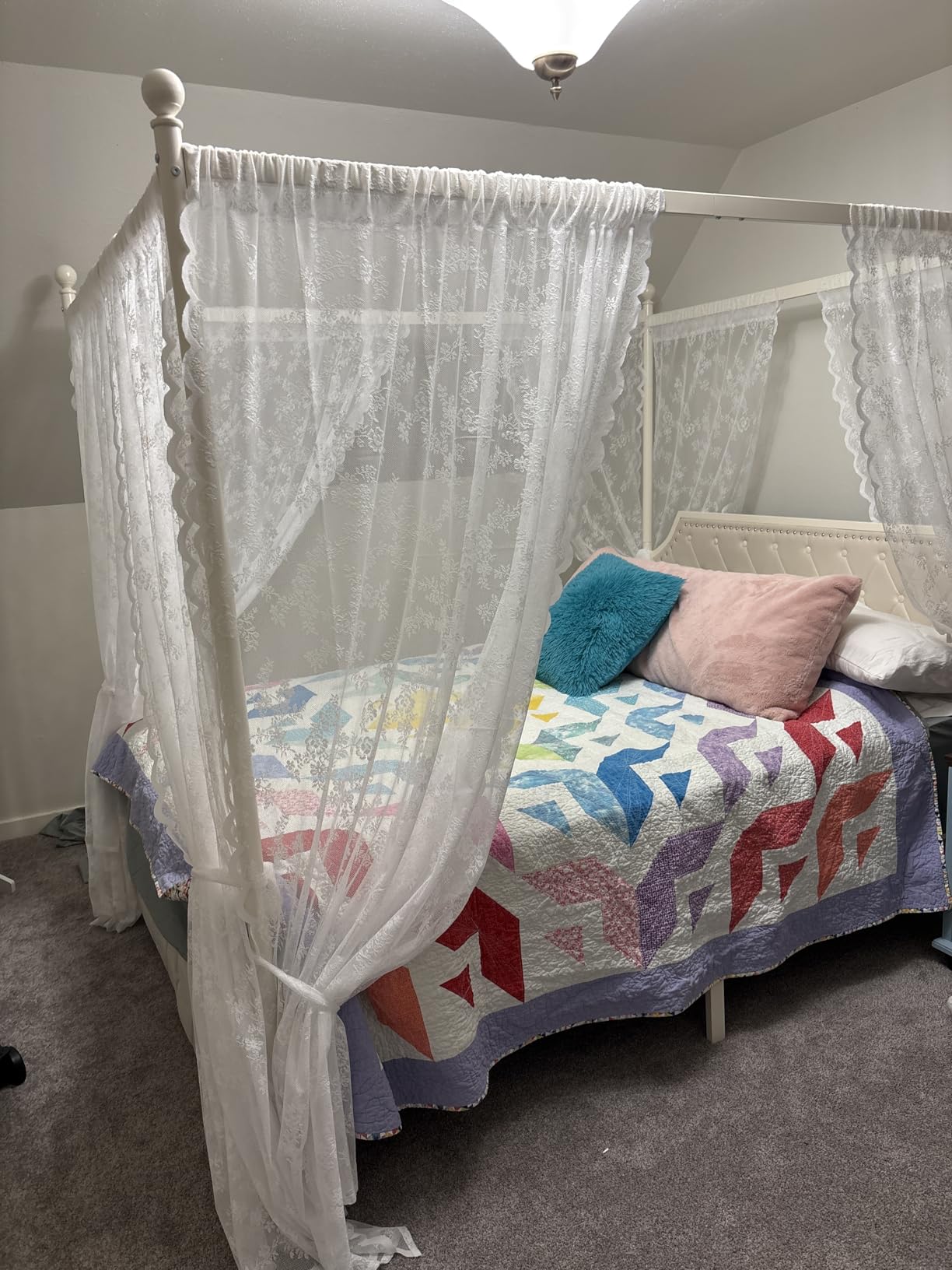 Keyluv Queen Upholstered Canopy Bed Frame with 2 Storage Drawers & Button Tufted Headboard, Metal Platform Bed with 4 Removable Posts, Two-Purpose Velvet Bed, Dark Grey/Curtain Not Included customer photo 2