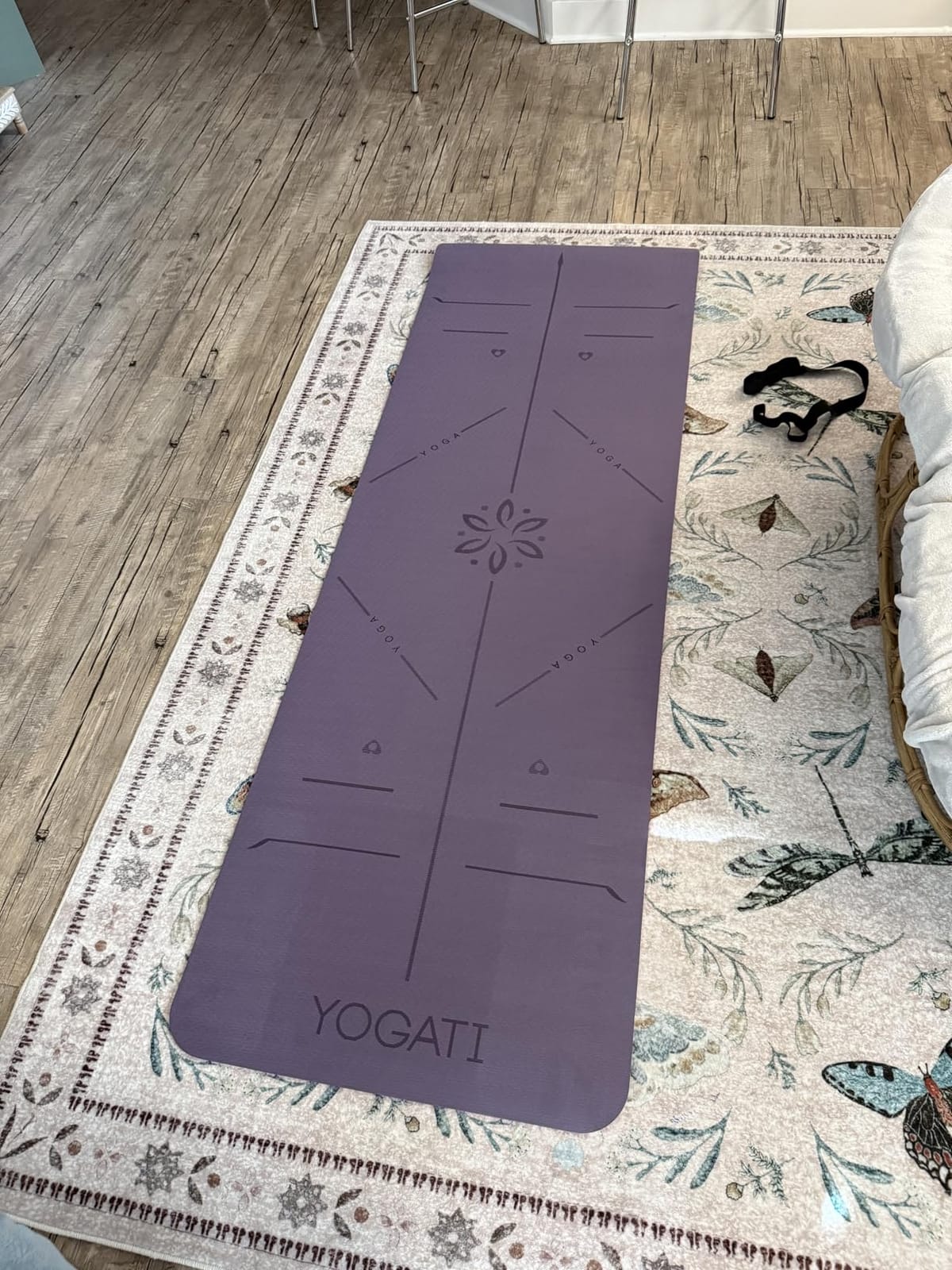 YOGATI® Yoga Mat with Strap with Alignment Lines. Home Workout Mat for Women, Men and Kids. Thick Non Slip Yoga Mat for Pilates and Fitness. Brown, Pink and Purple Yoga Mats customer photo 1