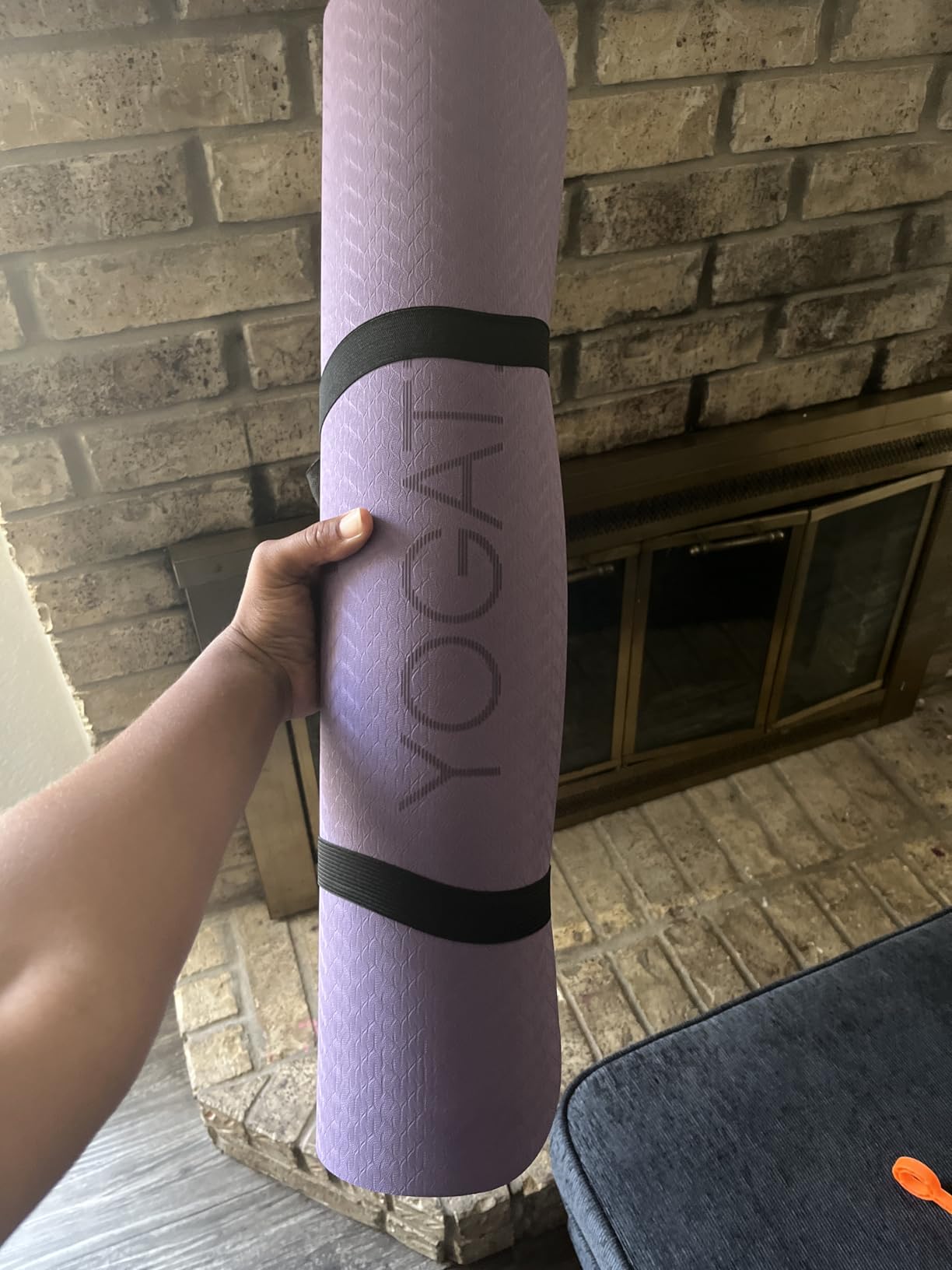 YOGATI® Yoga Mat with Strap with Alignment Lines. Home Workout Mat for Women, Men and Kids. Thick Non Slip Yoga Mat for Pilates and Fitness. Brown, Pink and Purple Yoga Mats customer photo 2
