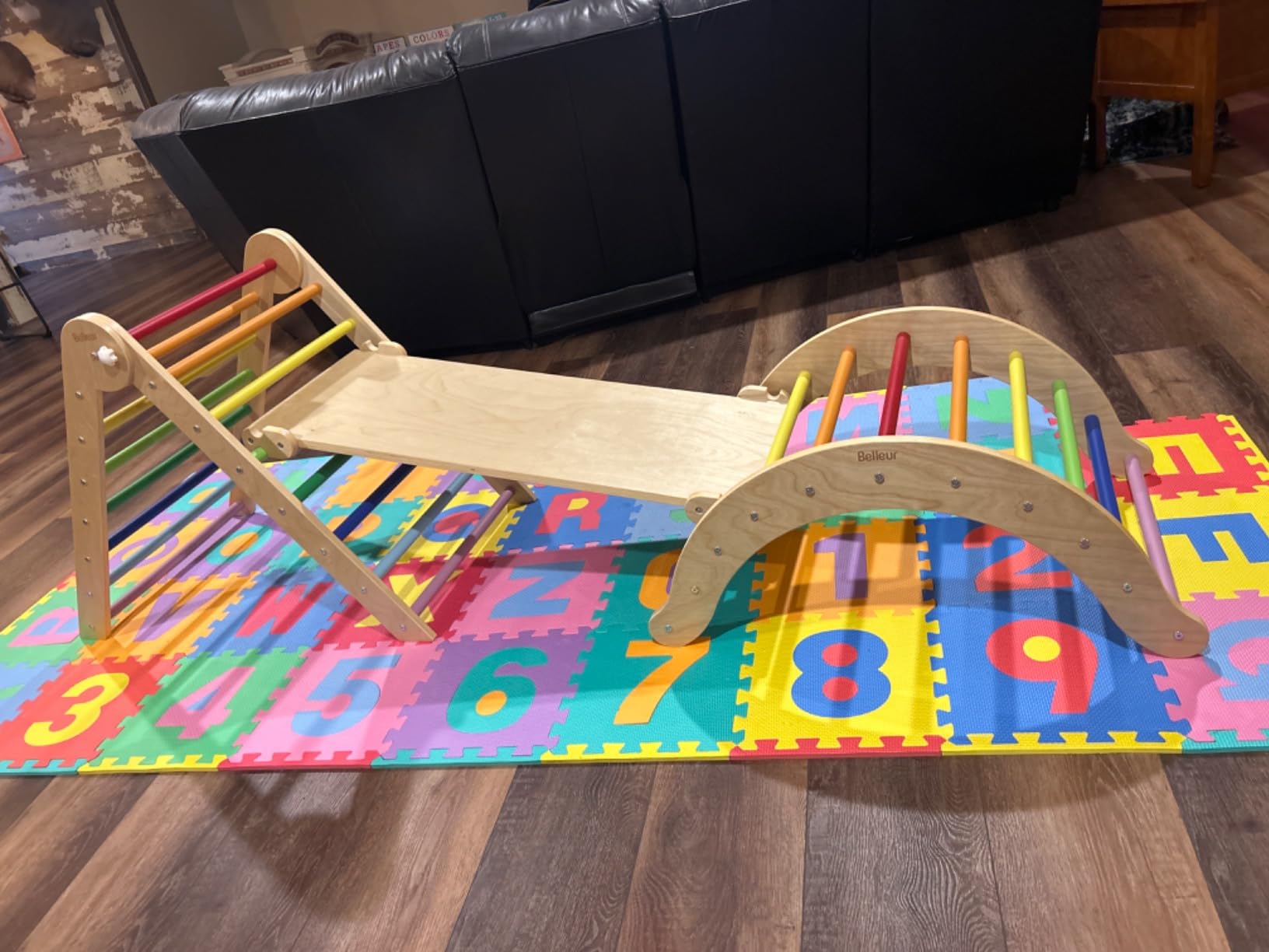 Belleur Pikler Triangle Set, 7-in-1 Foldable Climbing Toys for Toddlers 1-6 Years Old, Wooden Montessori Climbing Set with Arch, Ramp & Ladder, Baby Indoor Climber Jungle Gyms - Rainbow customer photo 1