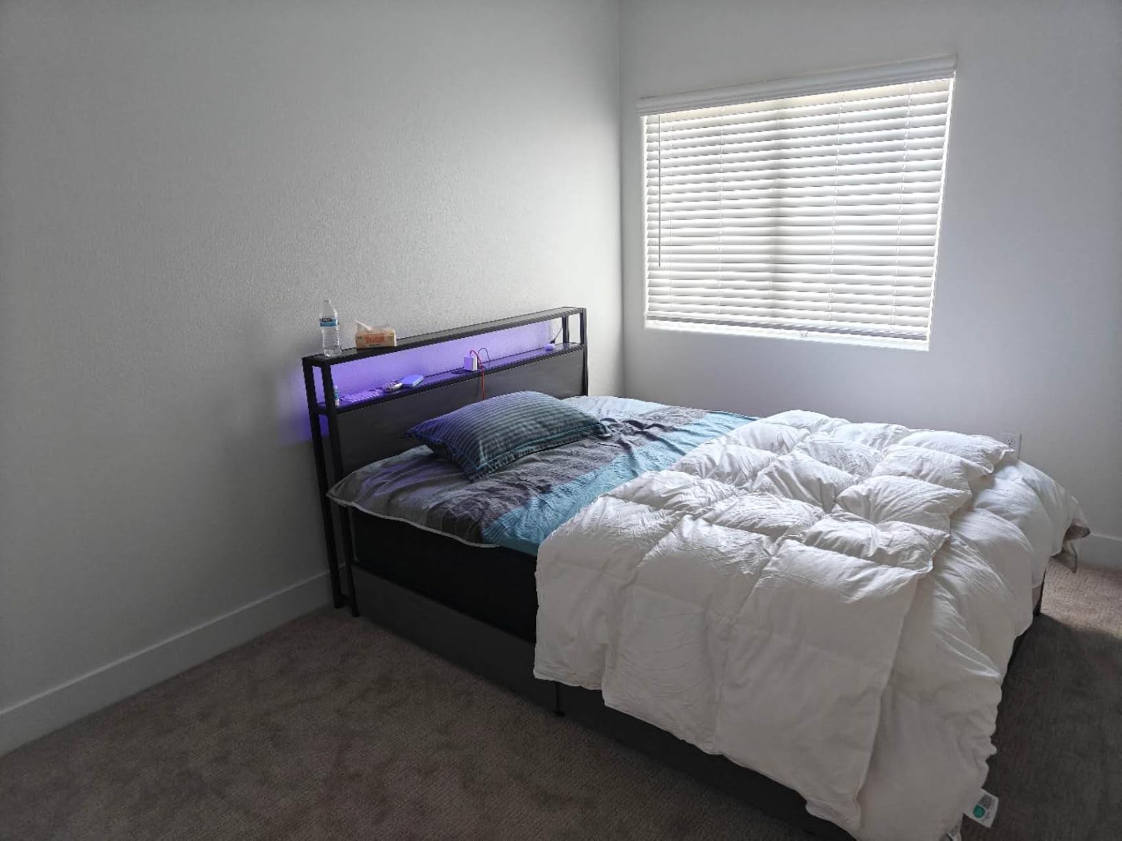 Lifezone Queen Bed Frame with 2-Tier Storage Headboard, Metal Platform Bed Frame with 4 Storage Drawers, Built in Charging Station & LED, Noise-Free/Metal Support/No Box Spring Needed, Vintage Brown customer photo 1