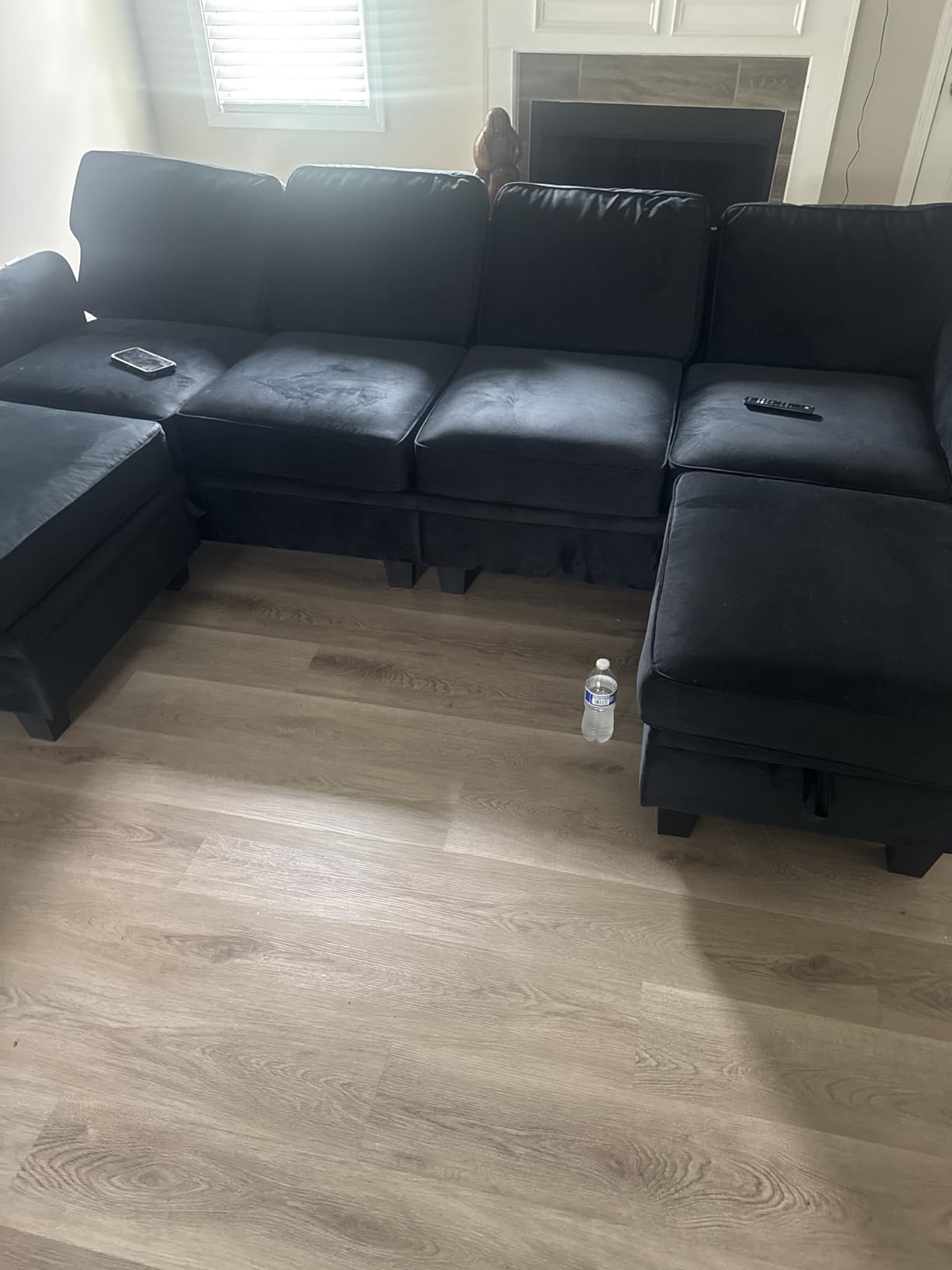 HONBAY Sectional Sofa with Storage Seat U Shaped Couch with Reversible Chaise Convertible Sectional Couches for Living Room,Dark Grey customer photo 2