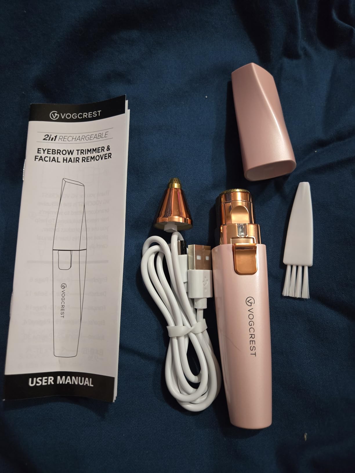 VG VOGCREST Eyebrow & Facial Trimmer: 2 in1 Rechargeable Facial Hair Removal & Eyebrow Shaver - Body Razor with Built-in LED Light (Rose Gold) customer photo 2