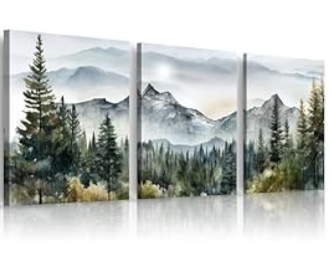 MHARTK66 Wall Art for Living Room Modern Wall Decor for Bedroom Office Decor Abstract Mountain Forest Landscapes Ink Painting 3 Piece Framed Canvas Art Prints Ready to Hang Wall Pictures Home Decor customer photo 1