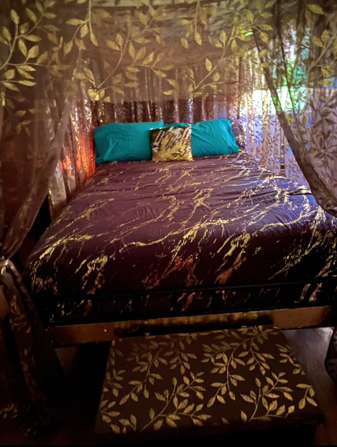 LIKIMIO Queen Canopy Bed Frame, Storage Headboard with Charging Station customer photo 1