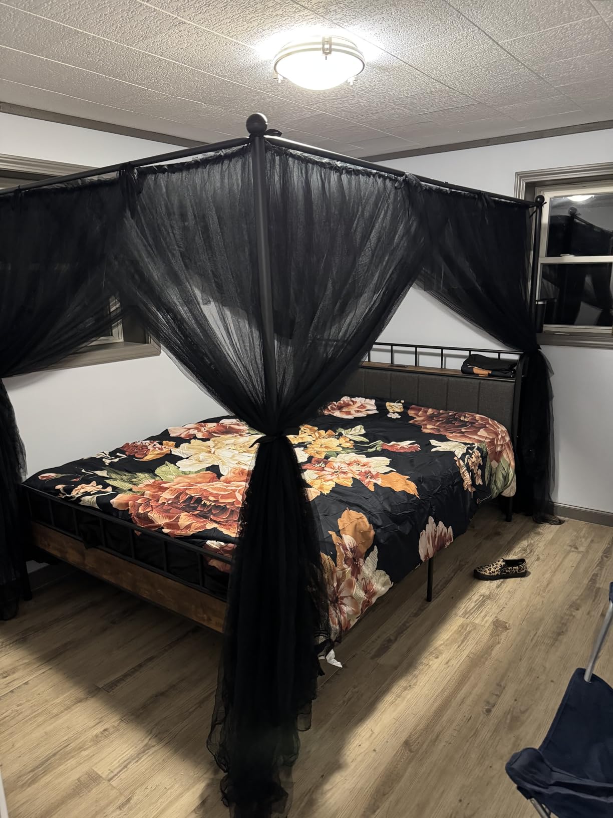 LIKIMIO Queen Canopy Bed Frame, Storage Headboard with Charging Station customer photo 2