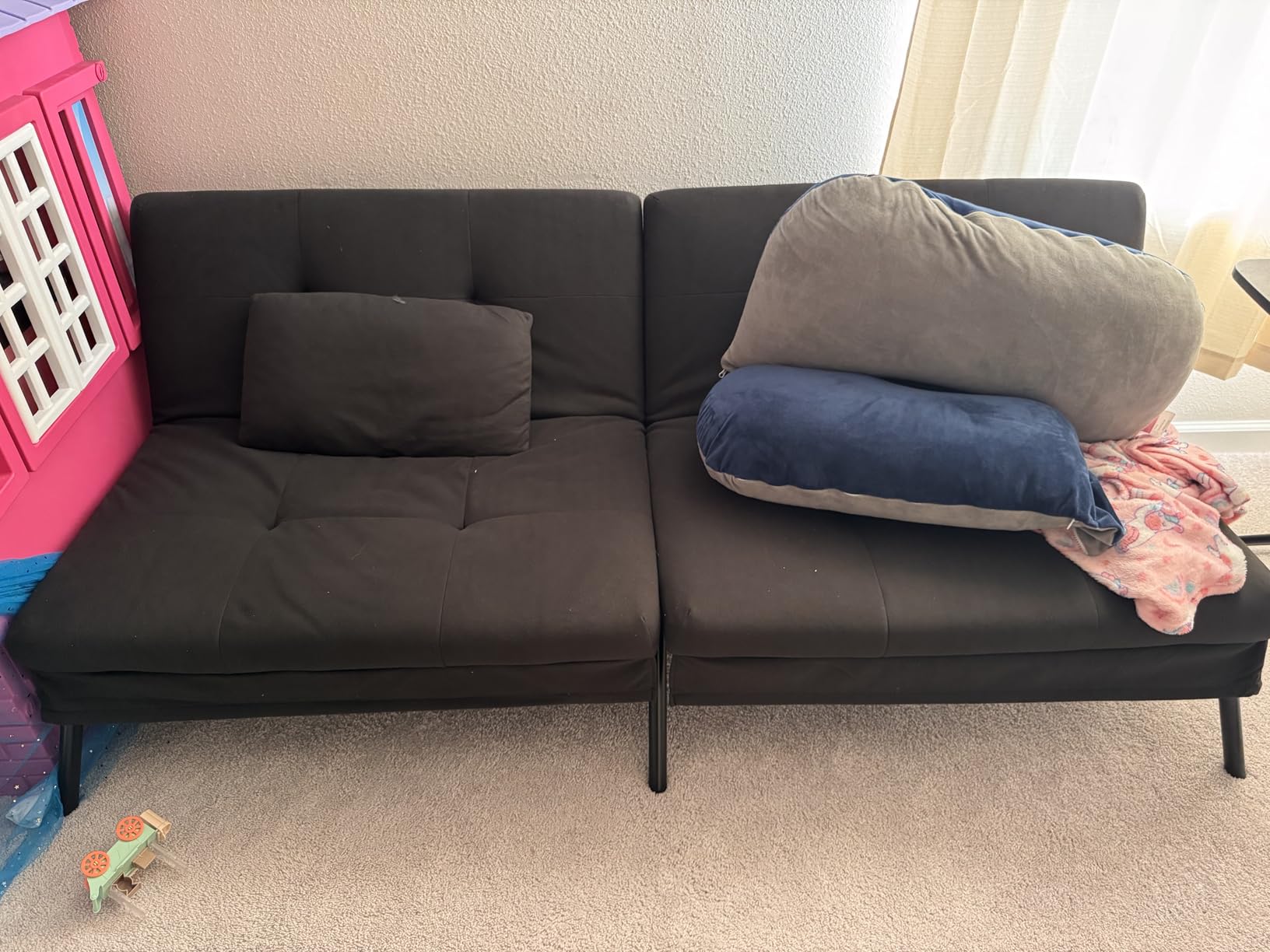 COMHOMA 72″ Convertible Futon Sofa Bed, Adjustable Backrest, Black customer photo 1