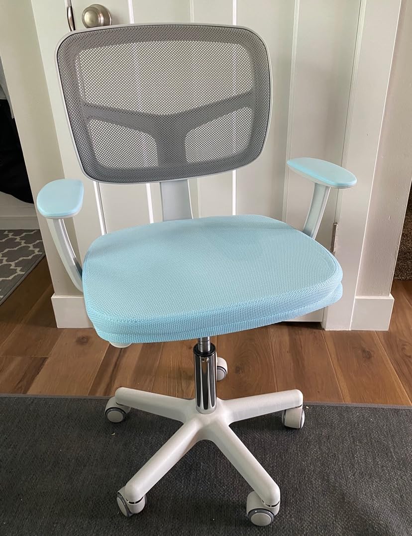 GIANTEX Kids Desk Chair, Ergonomic Adjustable Teen Task Chair w/Y-Shaped Lumbar Support, Armrest & Universal Wheels, Mesh Kid Office Chair for Sturdy, Kids Computer Chair for Boys & Girls 4-12, Grey customer photo 2