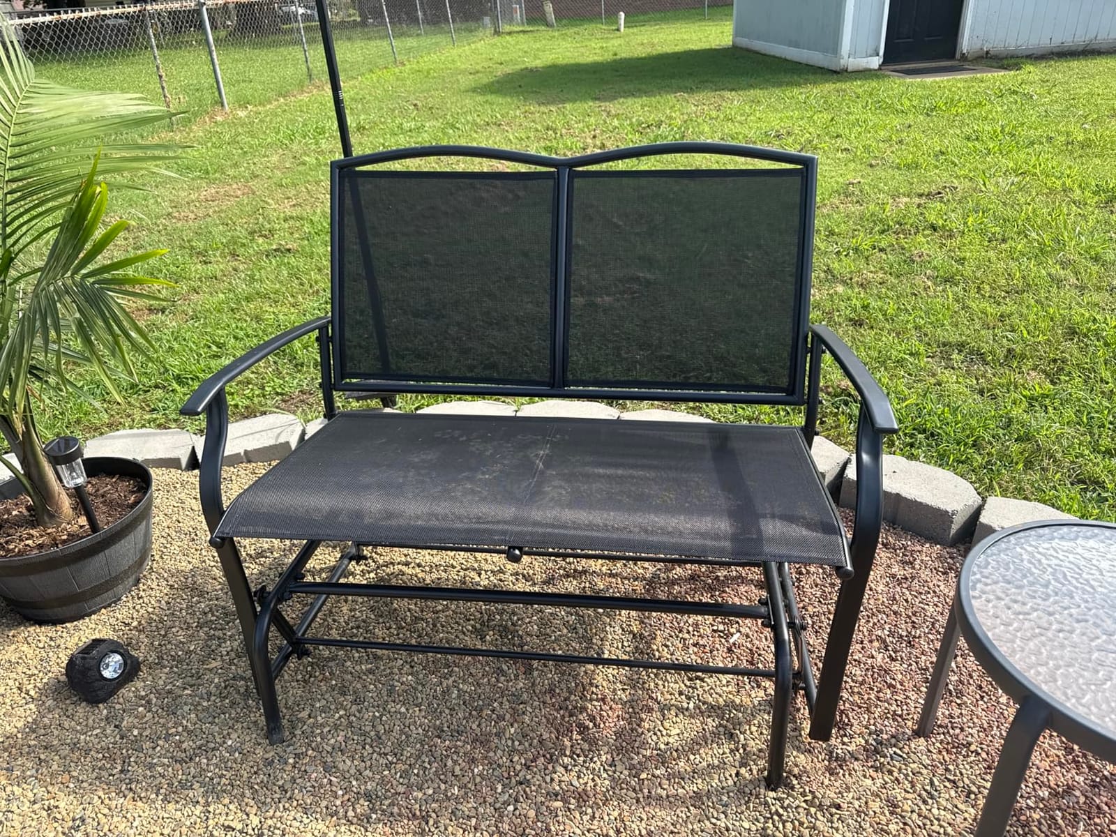 Best Choice Products 2-Person Outdoor Patio Swing Glider Steel Bench Loveseat Rocker for Deck, Porch w/Textilene Fabric, Steel Frame - Taupe customer photo 2