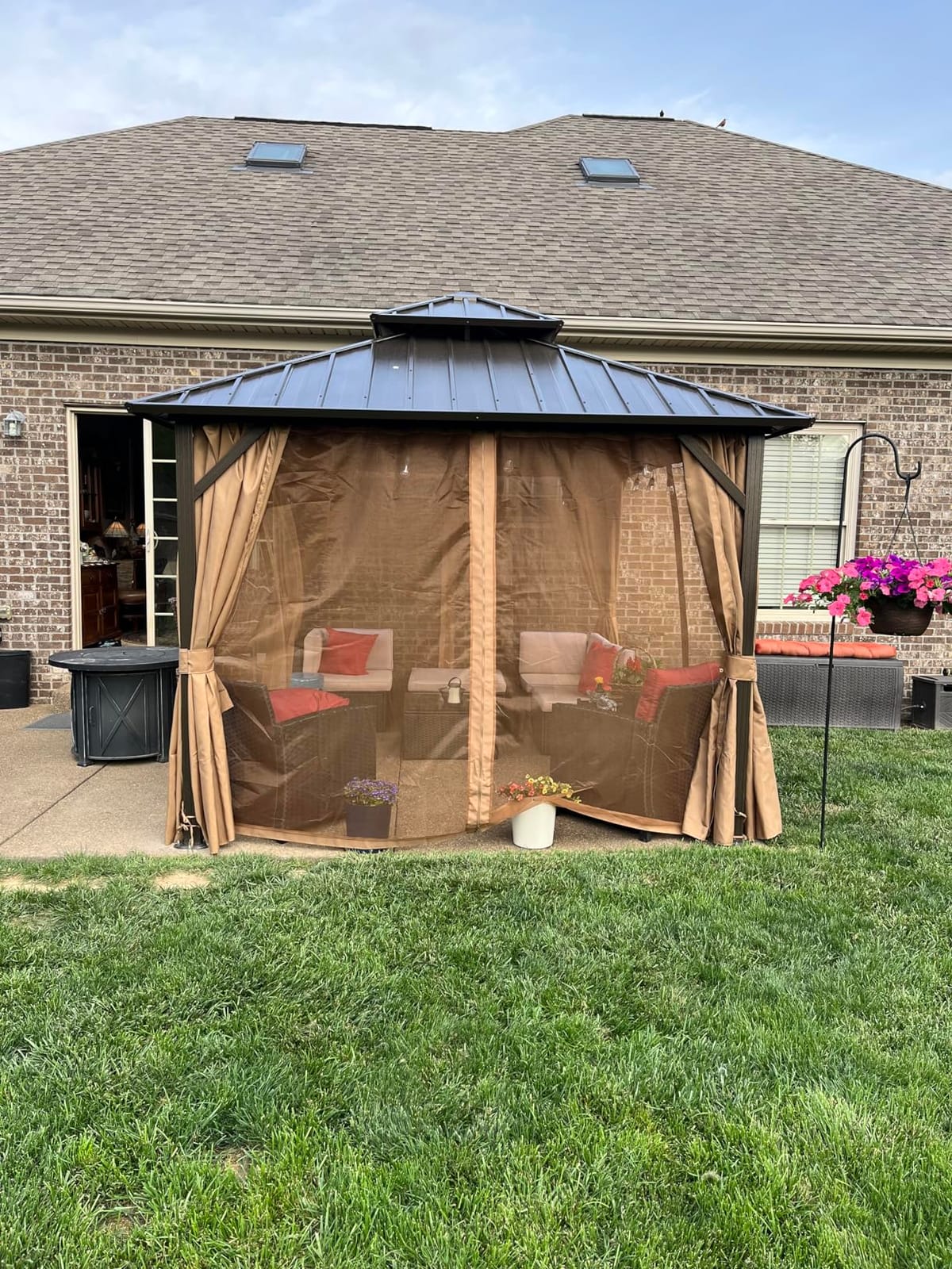 EROMMY 12' x 12' Hardtop Gazebo, Aluminum Frame Gazebos with Galvanized Steel Double Roof, Permanent Outdoor Metal Pavilion with Curtain and Netting for Patio, Lawn, Deck customer photo 2