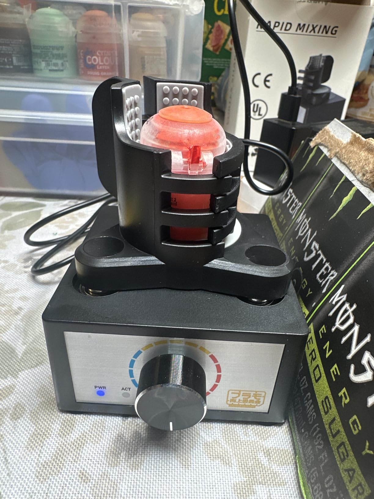 Model Vortex Paint Shaker Mixer, 0-2400RPM, Max.100mL, hands-free clamp, for hobby paints, nail polish, pigments, glue adhesives, lab use, 100 mixing balls included customer photo 2