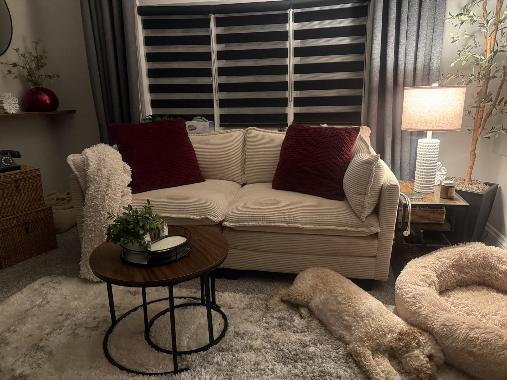 ROWHY 112'' Modular Sectional Cloud Couch with Movable Ottoman, 4 Seat Modern Corduroy Sofa, Deep Seat L Shaped Couch for Living Room Bedroom Apartment, Beige customer photo 2