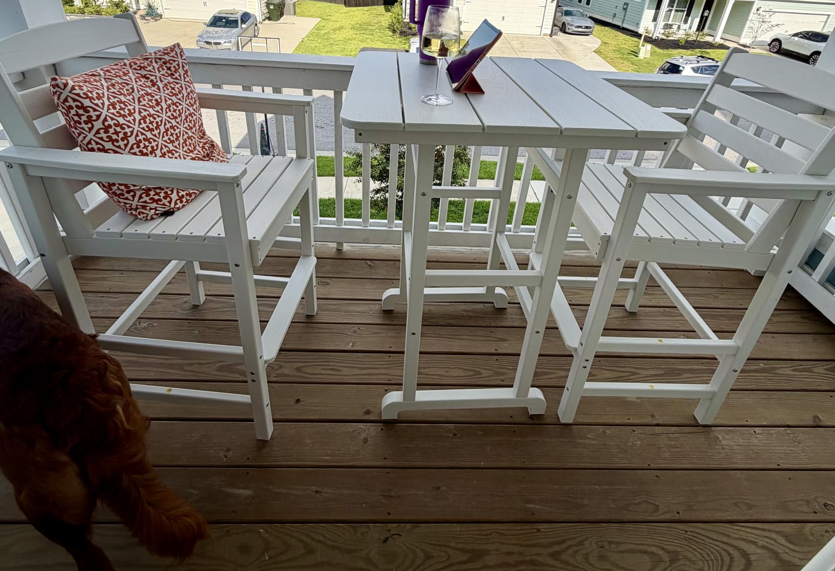 SERWALL 3 Pcs Textilene Bar Height Adirondack Chairs and Table Set, Grey customer photo 2