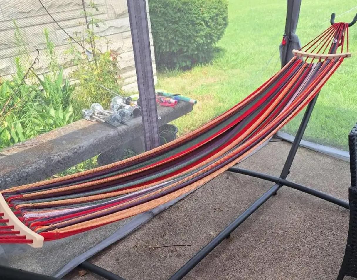 Everyfun Double Hammock with Stand for 2 Person, 600 lb Capacity, Rainbow customer photo 1