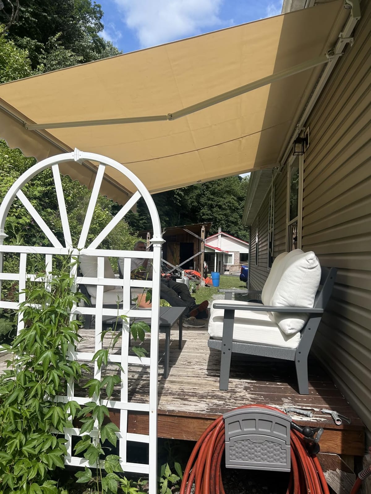 Yardenaler 12x10 FT Manual Retractable Patio Awning, Outdoor Window Sun Shade Shelter with Crank Handle & Canopy for Deck, Garden, Backyard, Balcony, Beige customer photo 1