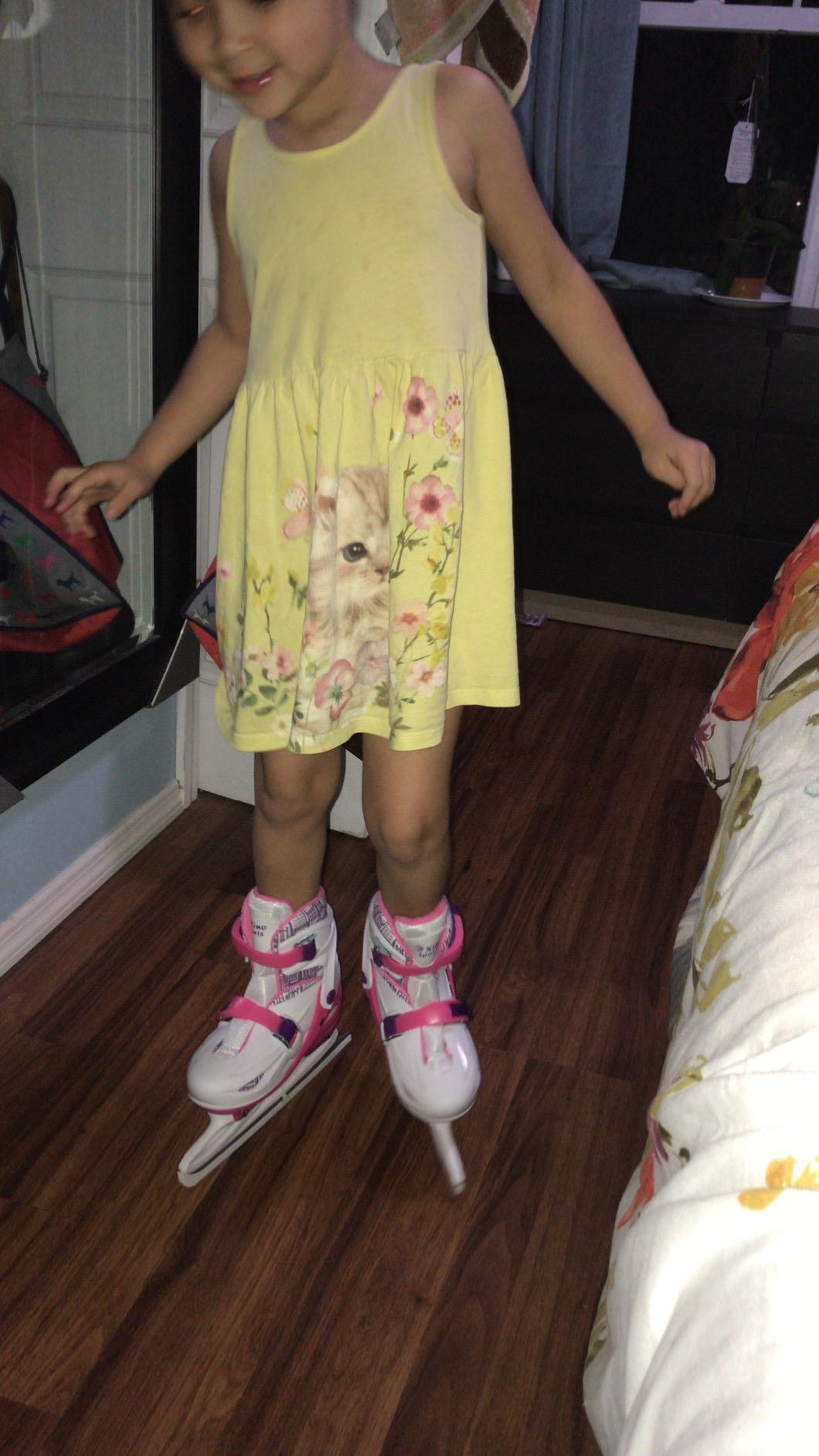 Xino Sports Adjustable Ice Skates - for Girls and Boys, Two Awesome Colors - Blue and Pink, Soft Padding and Reinforced Ankle Support, Fun to Skate!… customer photo 2