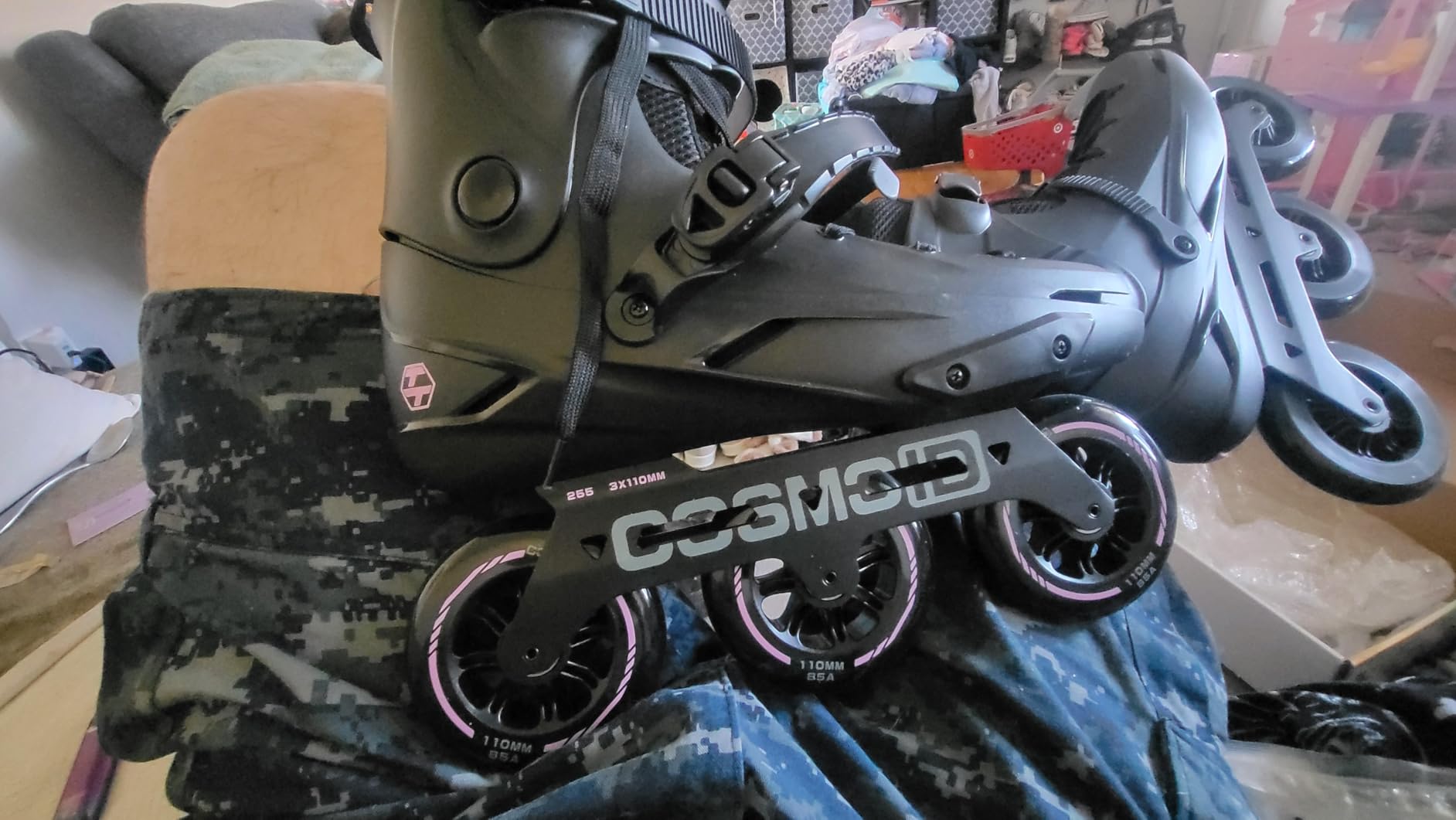 Adult Inline Skate - COSMOID High Performance Roller Skates Blades for Women & Men, 3 Wheels 110mm/100mm Metal Frame,Indoor Outdoor and Fitness Black,Size 5-14.5 customer photo 1